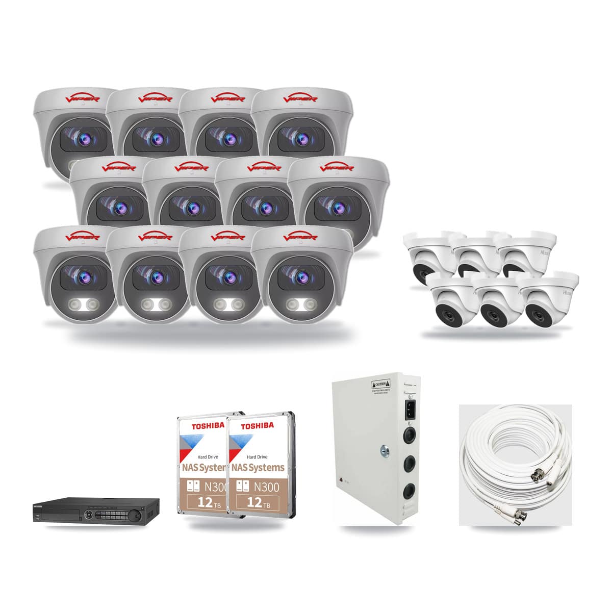 32-Channel 4MP – 5MP CCTV Kit — 6 4MP Turret + 12 5MP Cameras + 2× 12TB Recording - Image 1