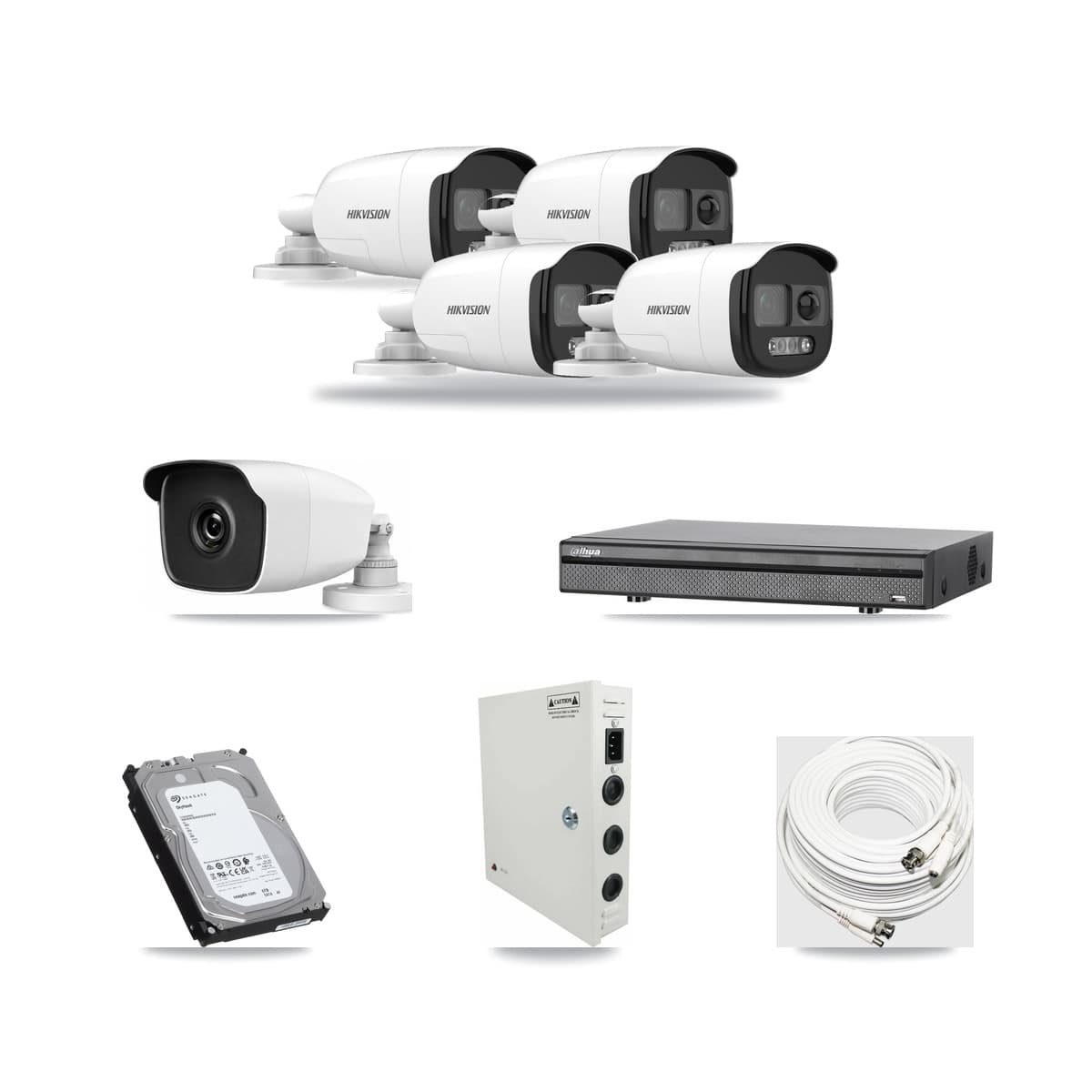 8-Channel 3MP – 5MP CCTV Kit — 4 5MP + 1 3MP Bullet Cameras + 6TB Recording (DH-XVR5108H Recorder) - Image 1