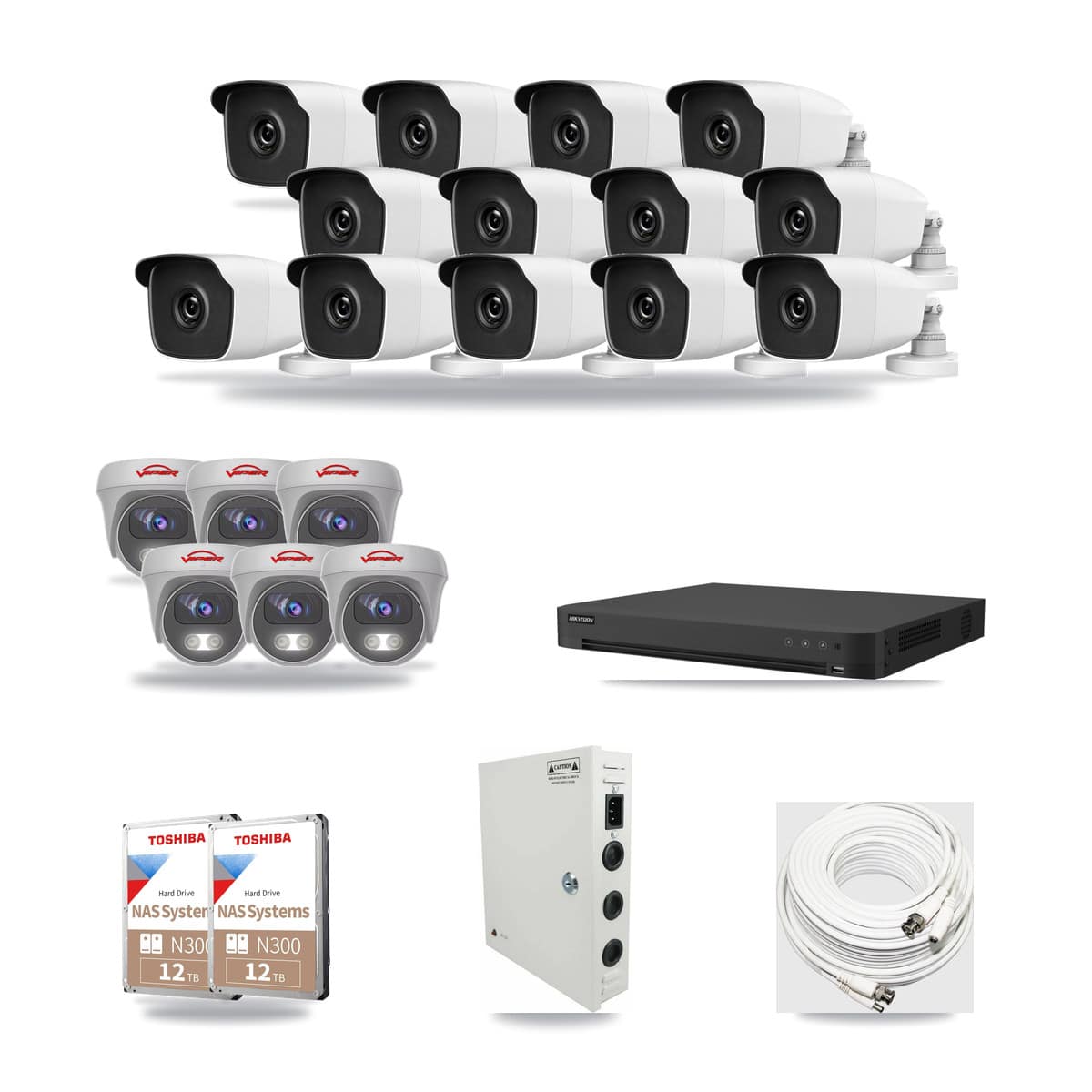 32-Channel 3MP – 5MP CCTV Kit — 13 3MP Bullet + 6 5MP Cameras + 2× 12TB Recording - Image 1