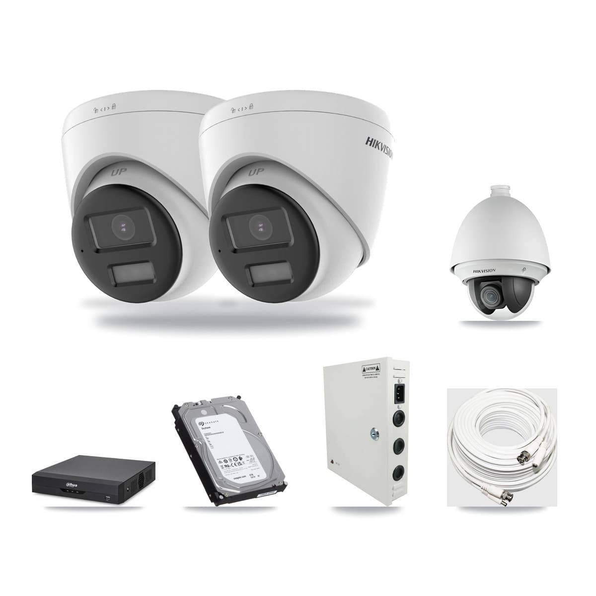 Hikvision & Dahua 4-Channel 2MP – 4K CCTV Kit — 1 2MP PTZ + 2 4K Turret Cameras + 6TB Recording - Image 1