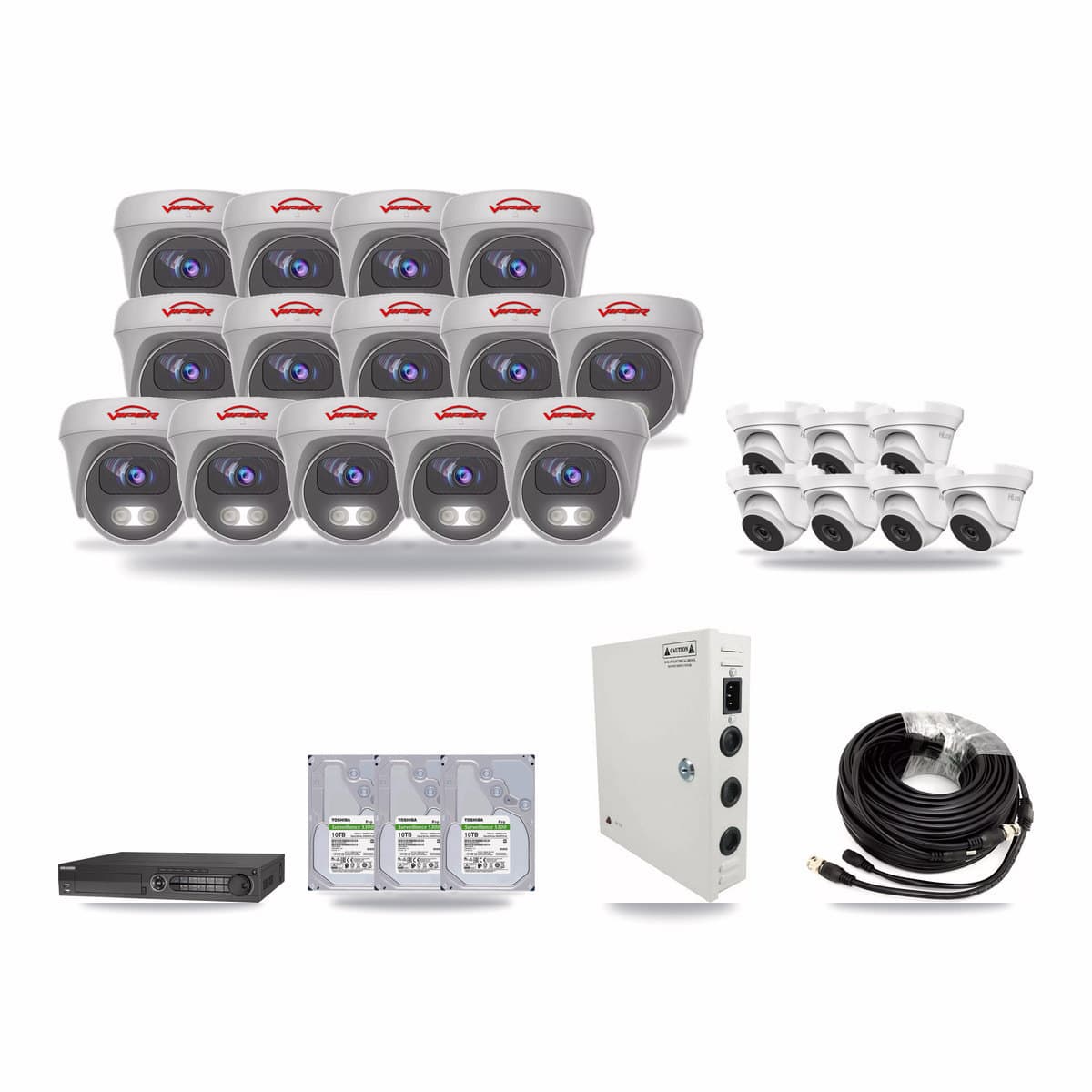 32-Channel 4MP – 5MP CCTV Kit — 7 4MP Turret + 14 5MP Cameras + 3× 10TB Recording - Image 1