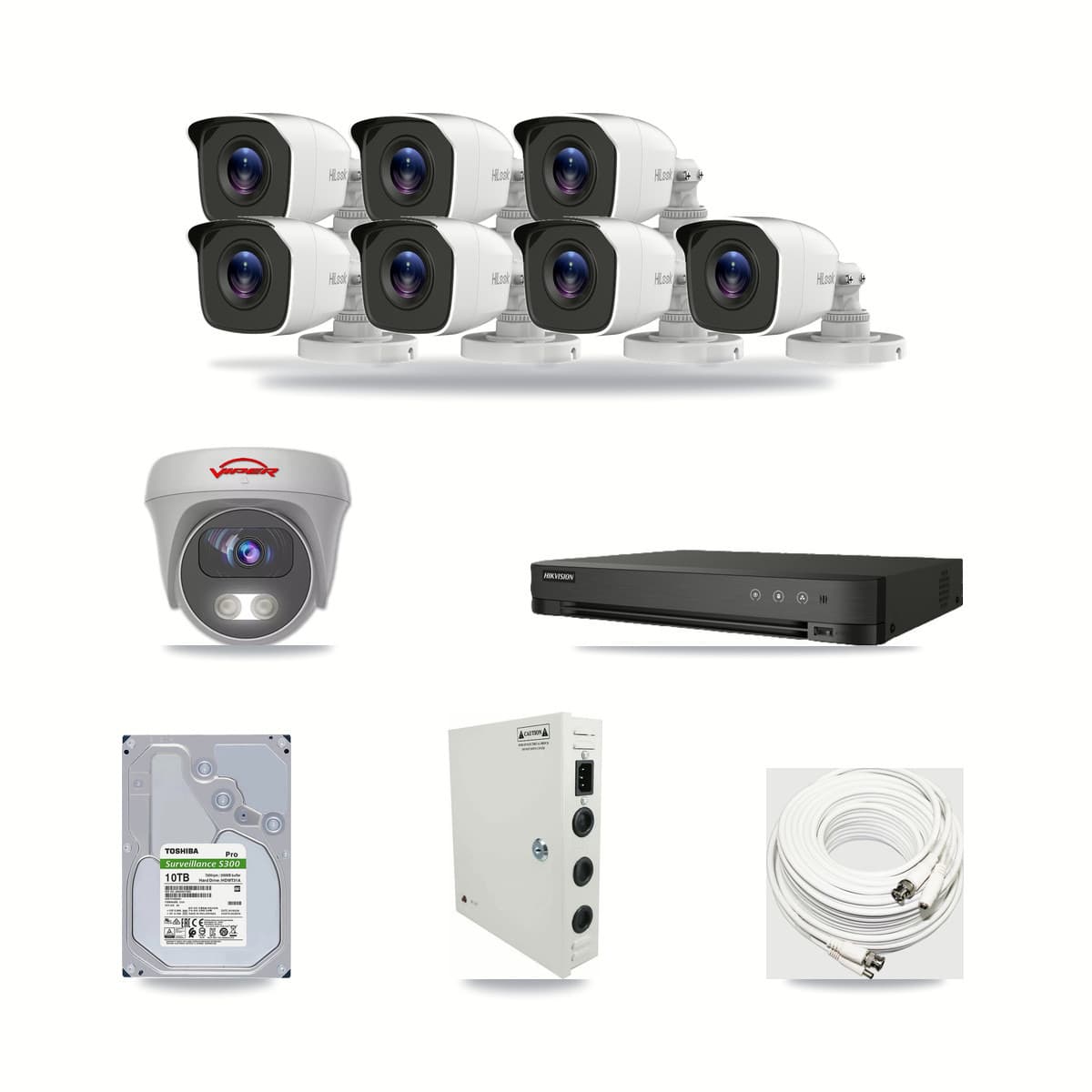 8-Channel 4MP – 5MP CCTV Kit — 7 4MP Bullet + 1 White 5MP Cameras + 10TB Recording (IDS-7208HUHI Recorder) - Image 1