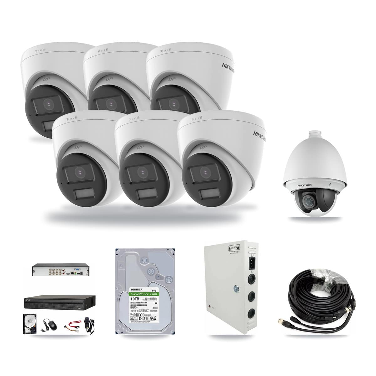 Dahua 8-channel CCTV kit: 7 cameras (6× 4K Turret + 1× 2MP PTZ), 10TB hard drive