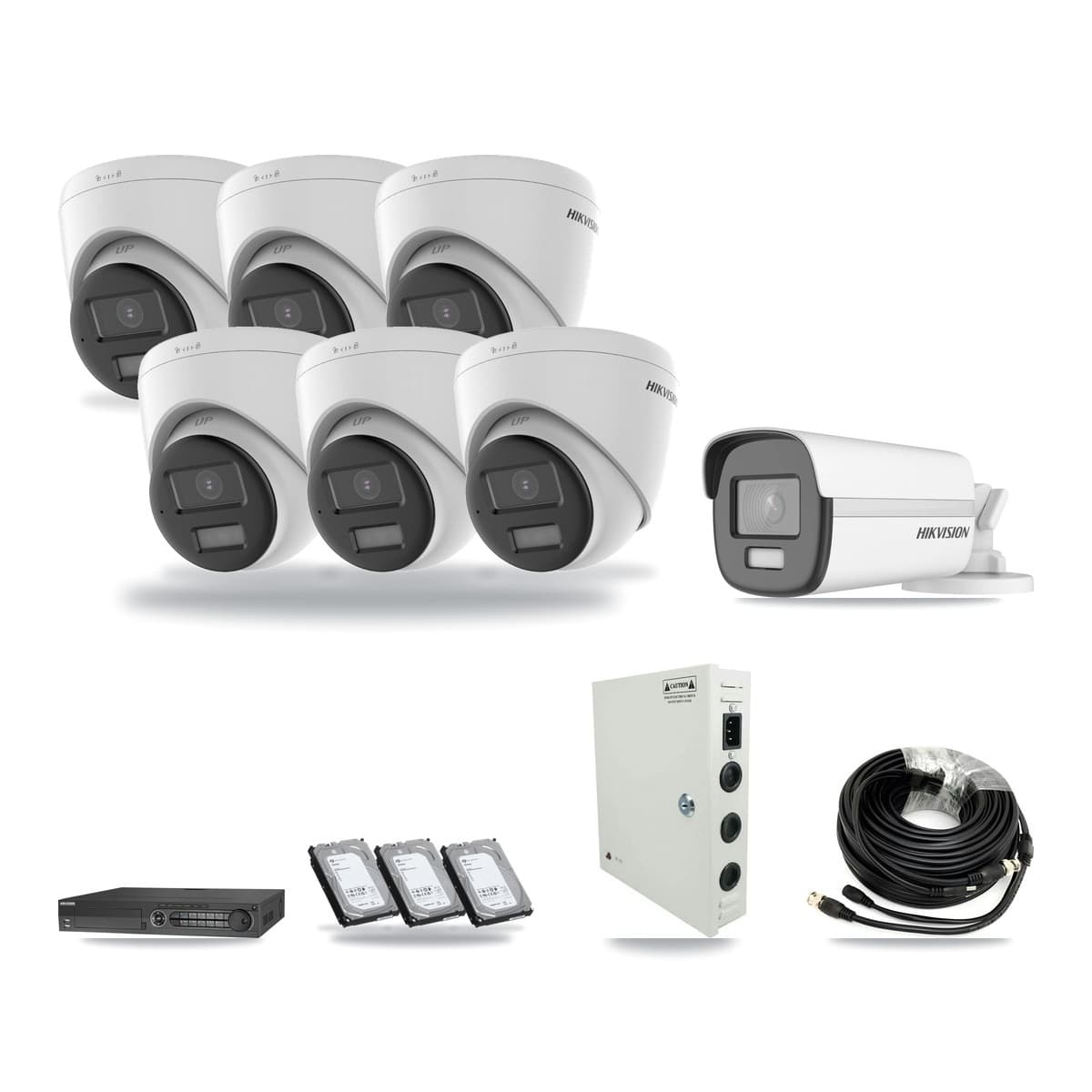Hikvision 32-Channel 4K CCTV Kit — 1 Bullet + 6 Turret Cameras + 3× 6TB Recording - Image 1