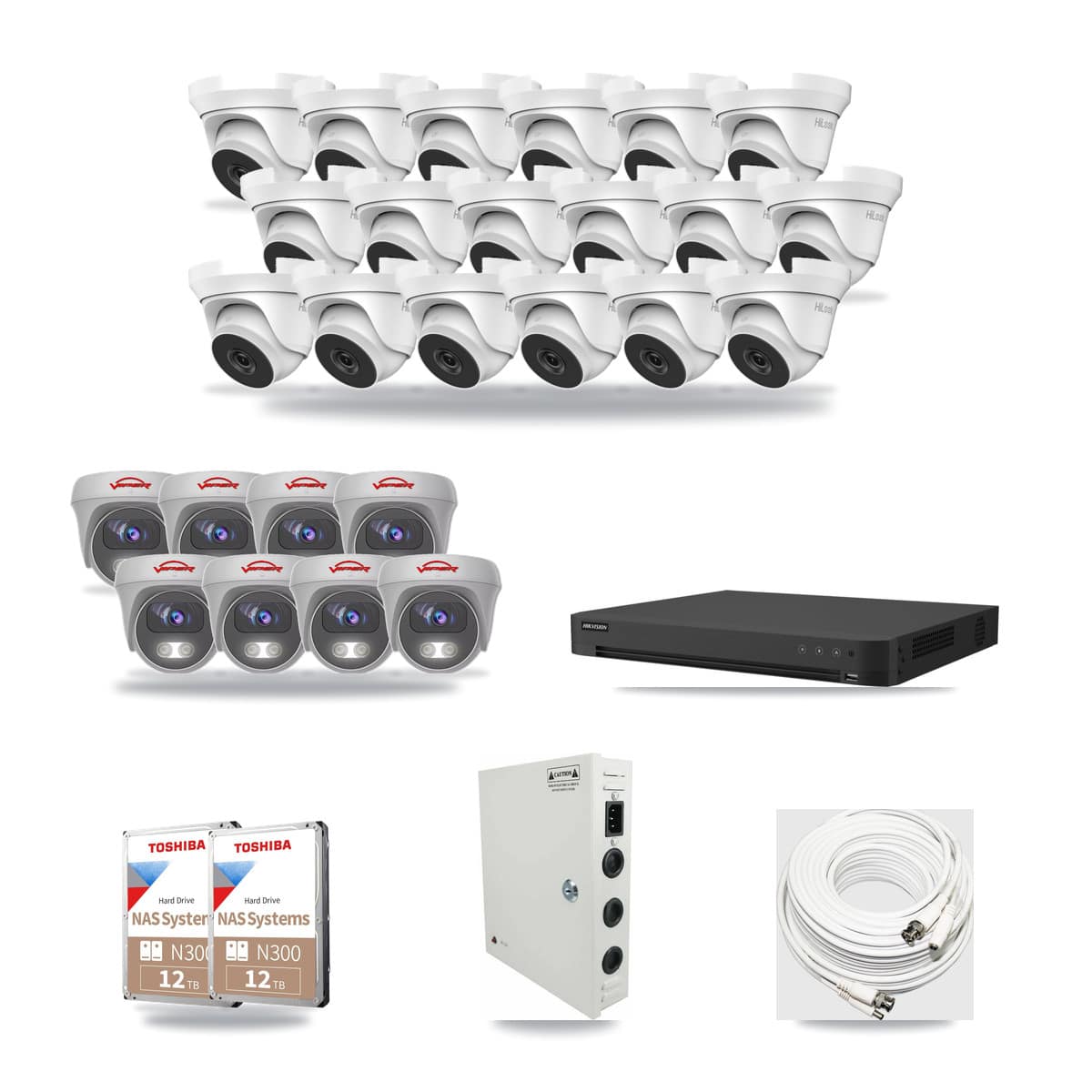 32-Channel 4MP – 5MP CCTV Kit — 18 4MP Turret + 8 5MP Cameras + 2× 12TB Recording - Image 1