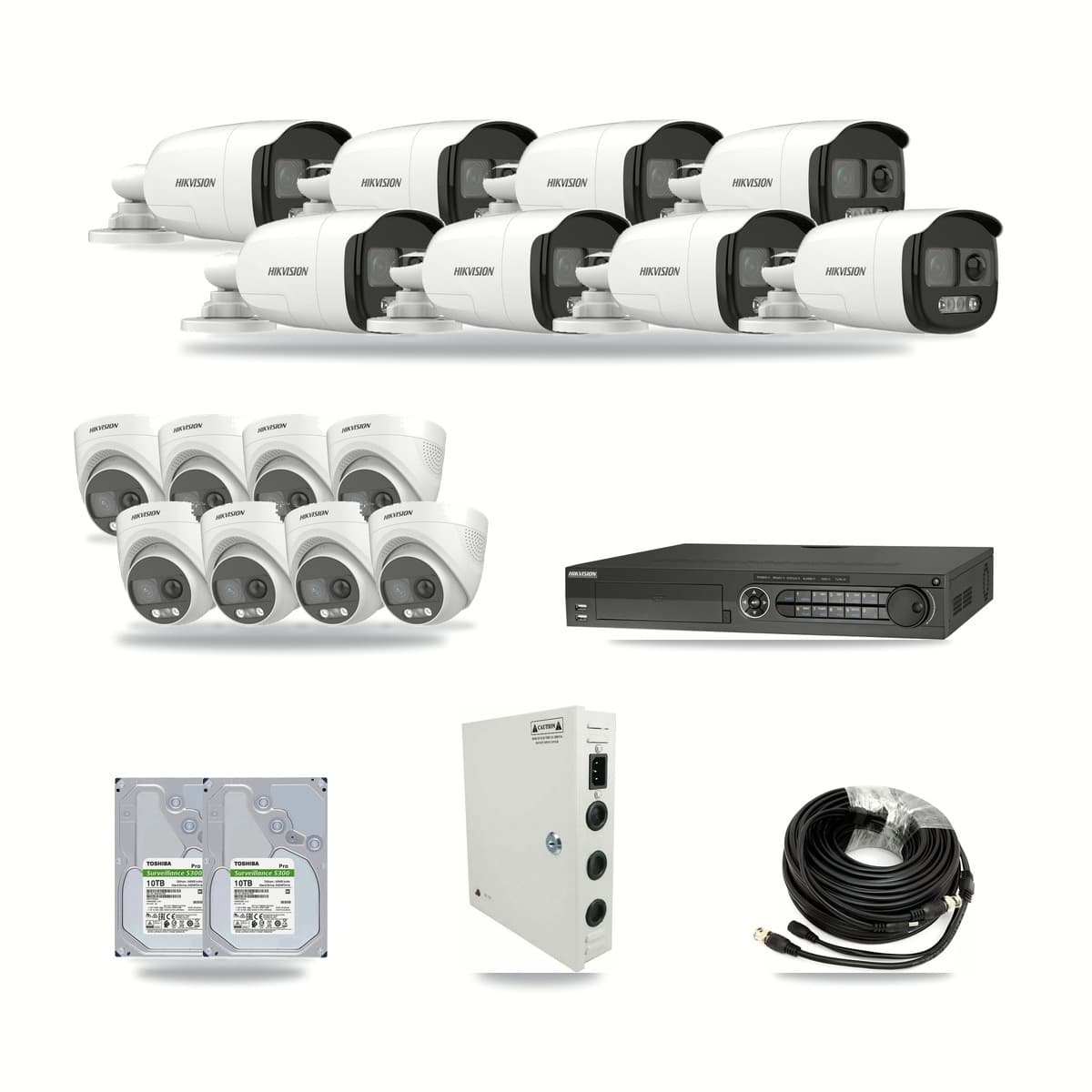 Hikvision 32-Channel 5MP CCTV Kit — 8 Bullet + 8 Turret Cameras + 2× 10TB Recording - Image 1