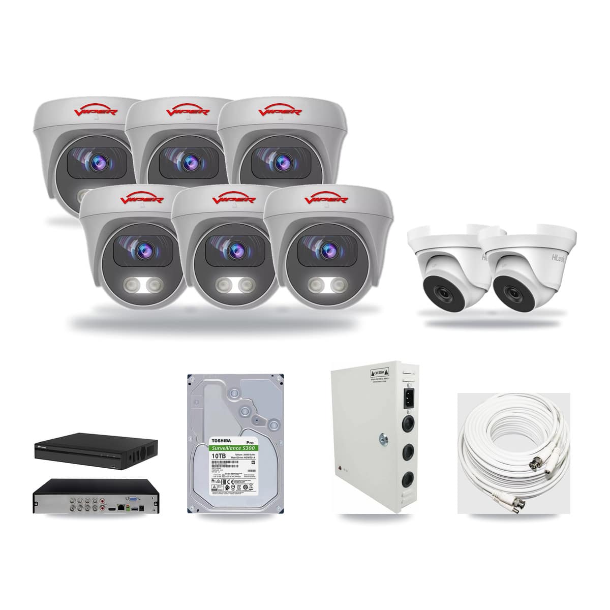 8-Channel 4MP – 5MP CCTV Kit — 2 4MP Turret + 6 White 5MP Cameras + 10TB Recording (PXD-5108HS Recorder) - Image 1