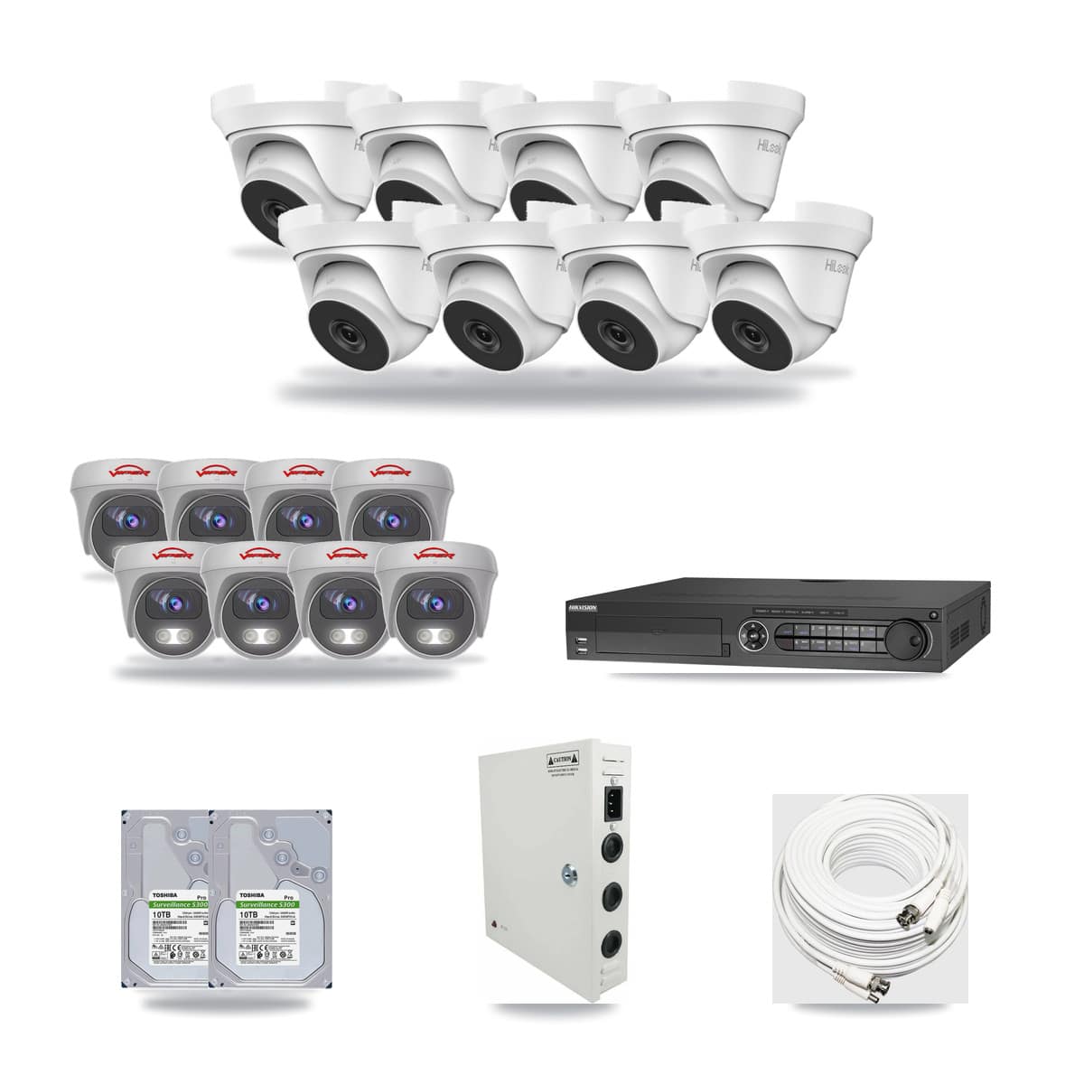 32-Channel 4MP – 5MP CCTV Kit — 8 4MP Turret + 8 5MP Cameras + 2× 10TB Recording - Image 1