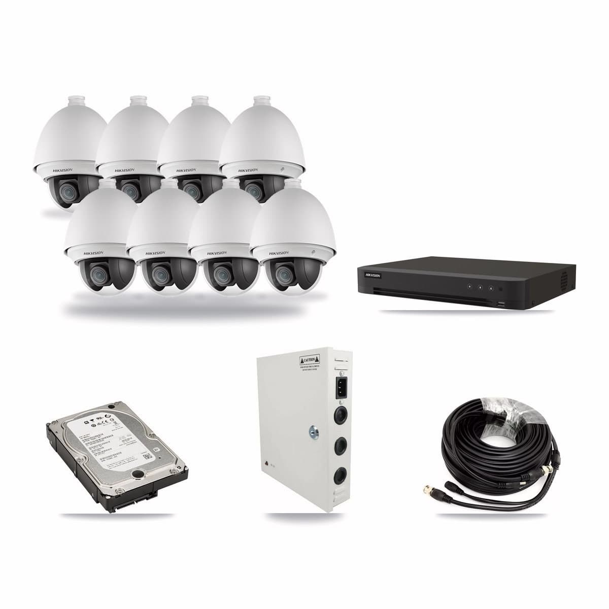 Hikvision 8-channel CCTV kit: 8 cameras (8× 2MP PTZ), 5TB hard drive