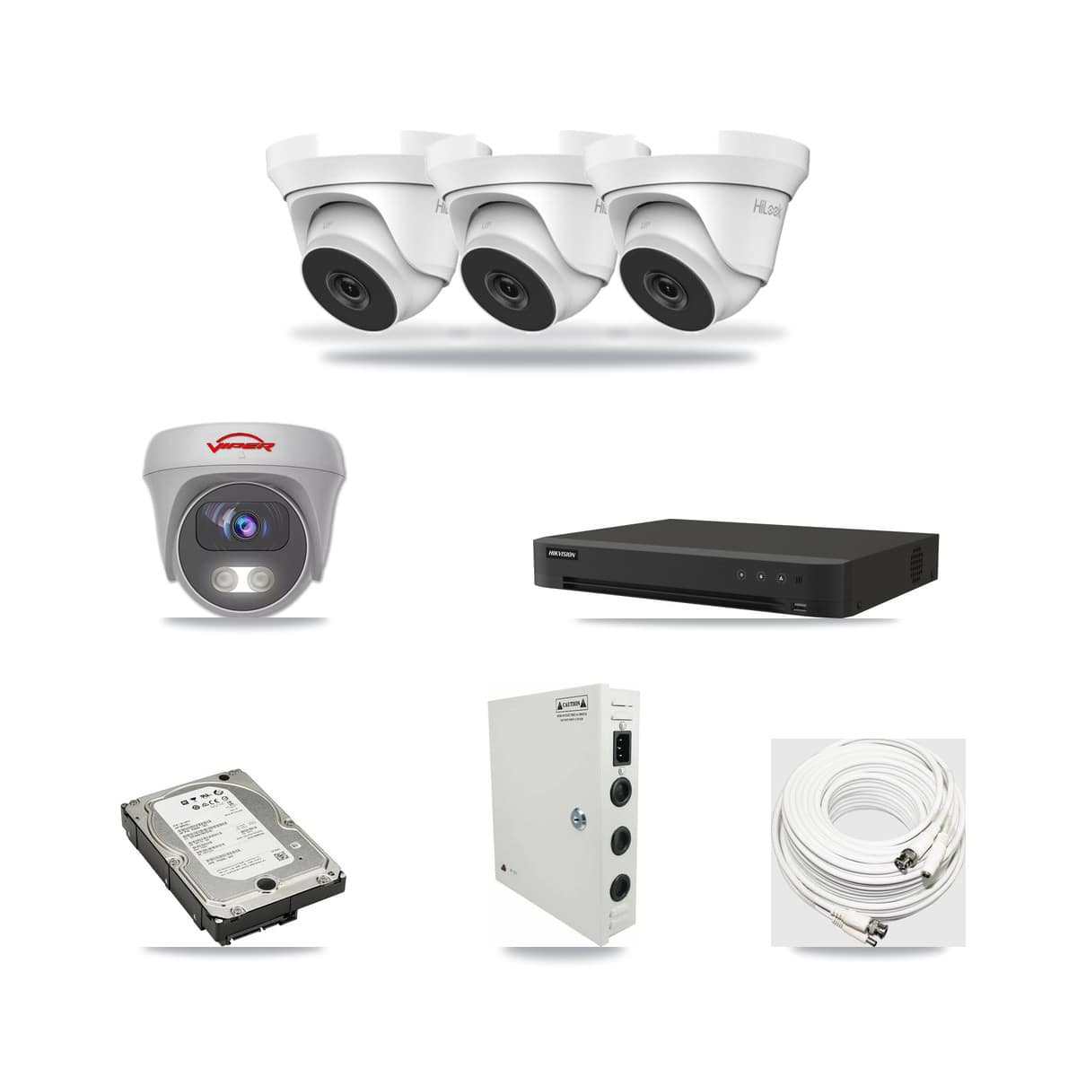 16-Channel 4MP – 5MP CCTV Kit — 3 4MP Turret + 1 White 5MP Cameras + 5TB Recording (IDS-7216HQHI Recorder) - Image 1