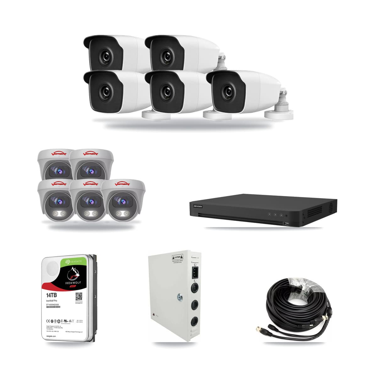 16-Channel 3MP – 5MP CCTV Kit — 5 3MP Bullet + 5 5MP Cameras + 14TB Recording - Image 1