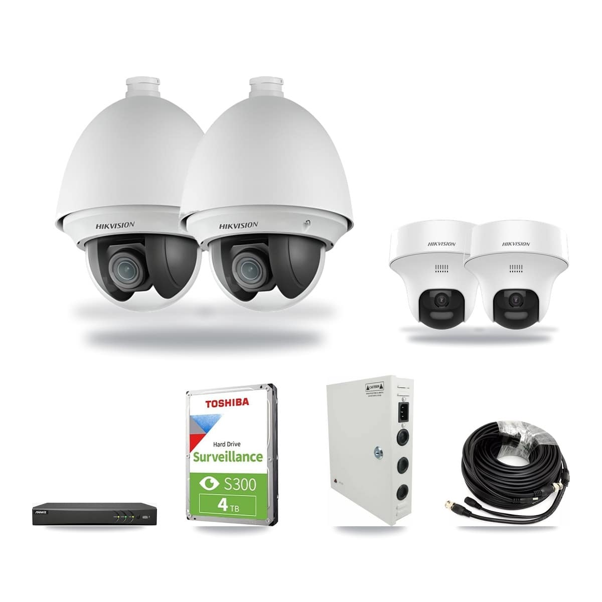 ANNKE 4-channel CCTV kit: 4 cameras (2× 2MP PTZ + 2× 5MP Turret), 4TB hard drive