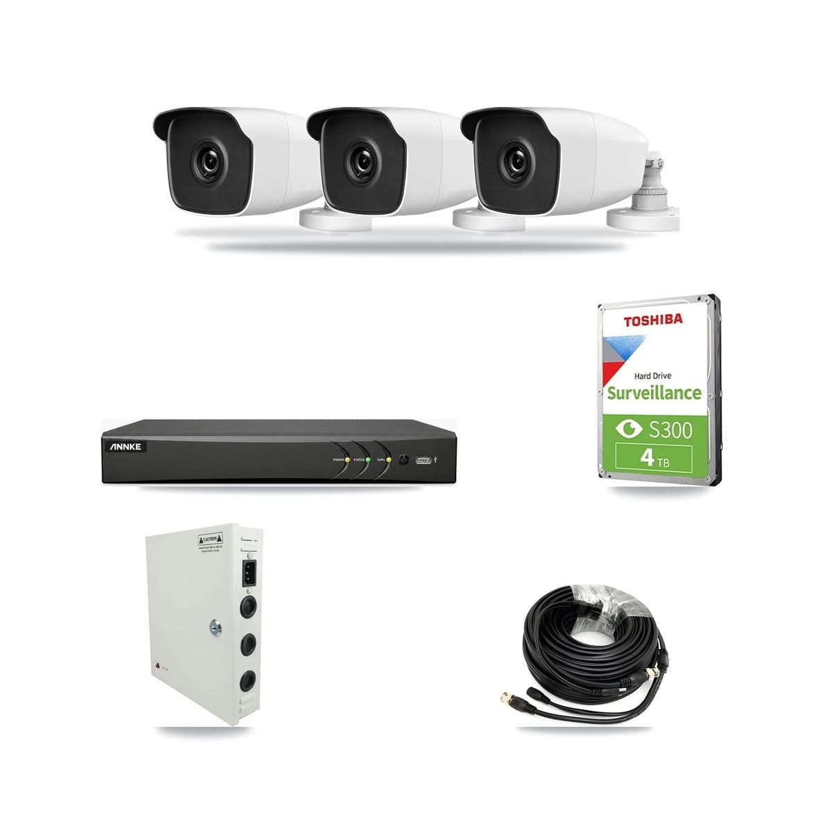 HiLook & ANNKE 4-Channel 3MP CCTV Kit — 3 Bullet Cameras + 4TB Recording - Image 1