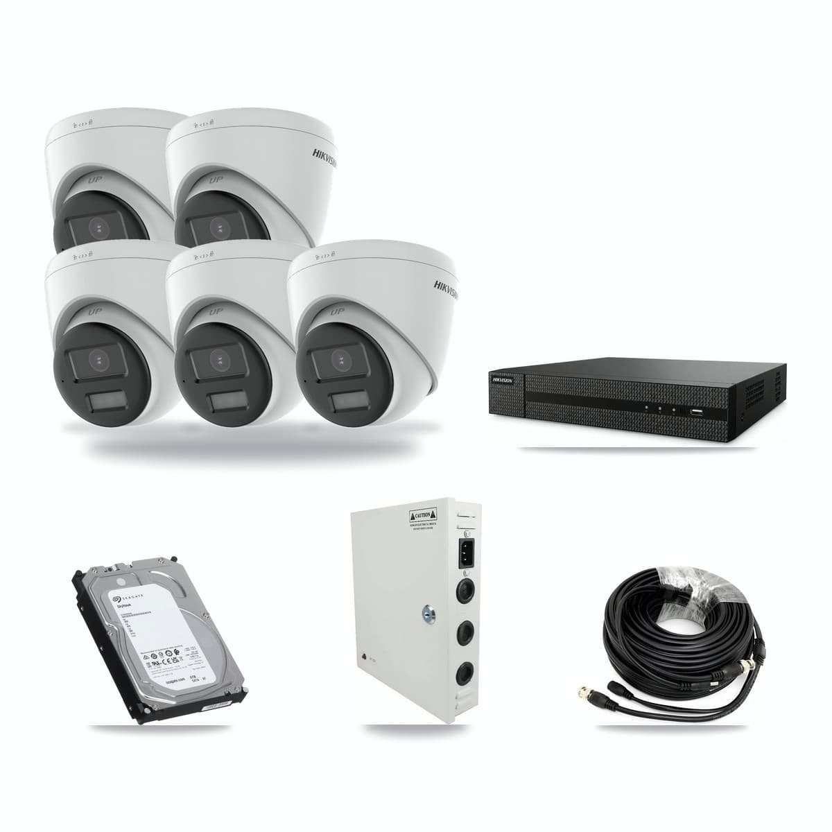 8-Channel 5MP CCTV Kit — 5 DS-2CE78K0T Hikvision Turret Cameras + 6TB Recording - Image 1