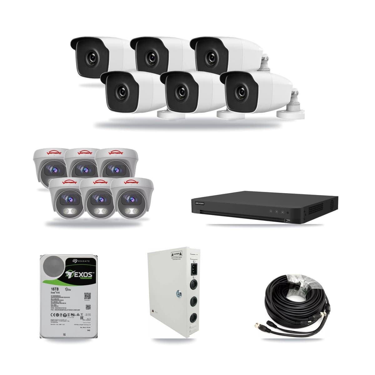 16-Channel 3MP – 5MP CCTV Kit — 6 3MP Bullet + 6 5MP Cameras + 16TB Recording - Image 1