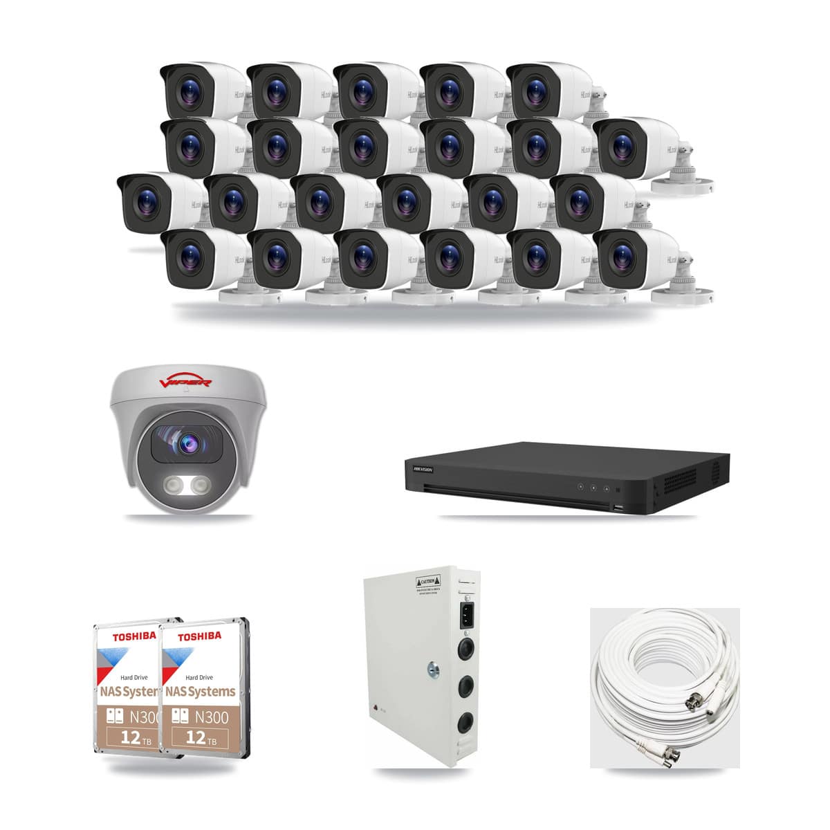 32-Channel 4MP – 5MP CCTV Kit — 23 4MP Bullet + 1 5MP Cameras + 2× 12TB Recording - Image 1