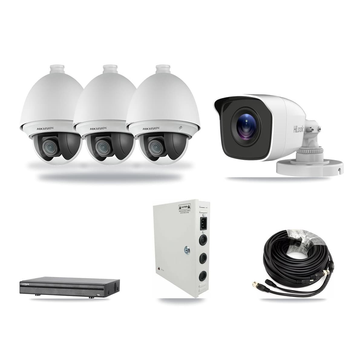8-Channel 2MP – 4MP CCTV Kit — 3 2MP PTZ + 1 4MP Bullet Cameras + 3TB Recording (DH-XVR5108H Recorder) - Image 1