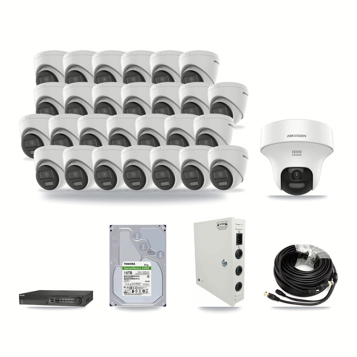 Hikvision 32-Channel 5MP CCTV Kit — 1 DS-2CE70K0T + 27 DS-2CE78K0T Turret Cameras + 10TB Recording - Image 1