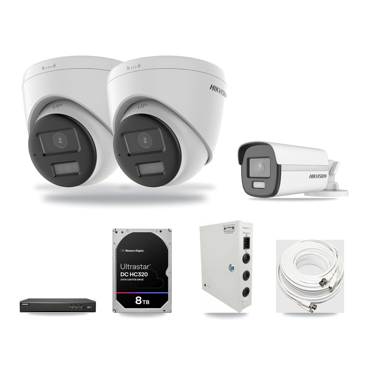Hikvision & ANNKE 4-Channel 4K CCTV Kit — 1 Bullet + 2 Turret Cameras + 8TB Recording - Image 1