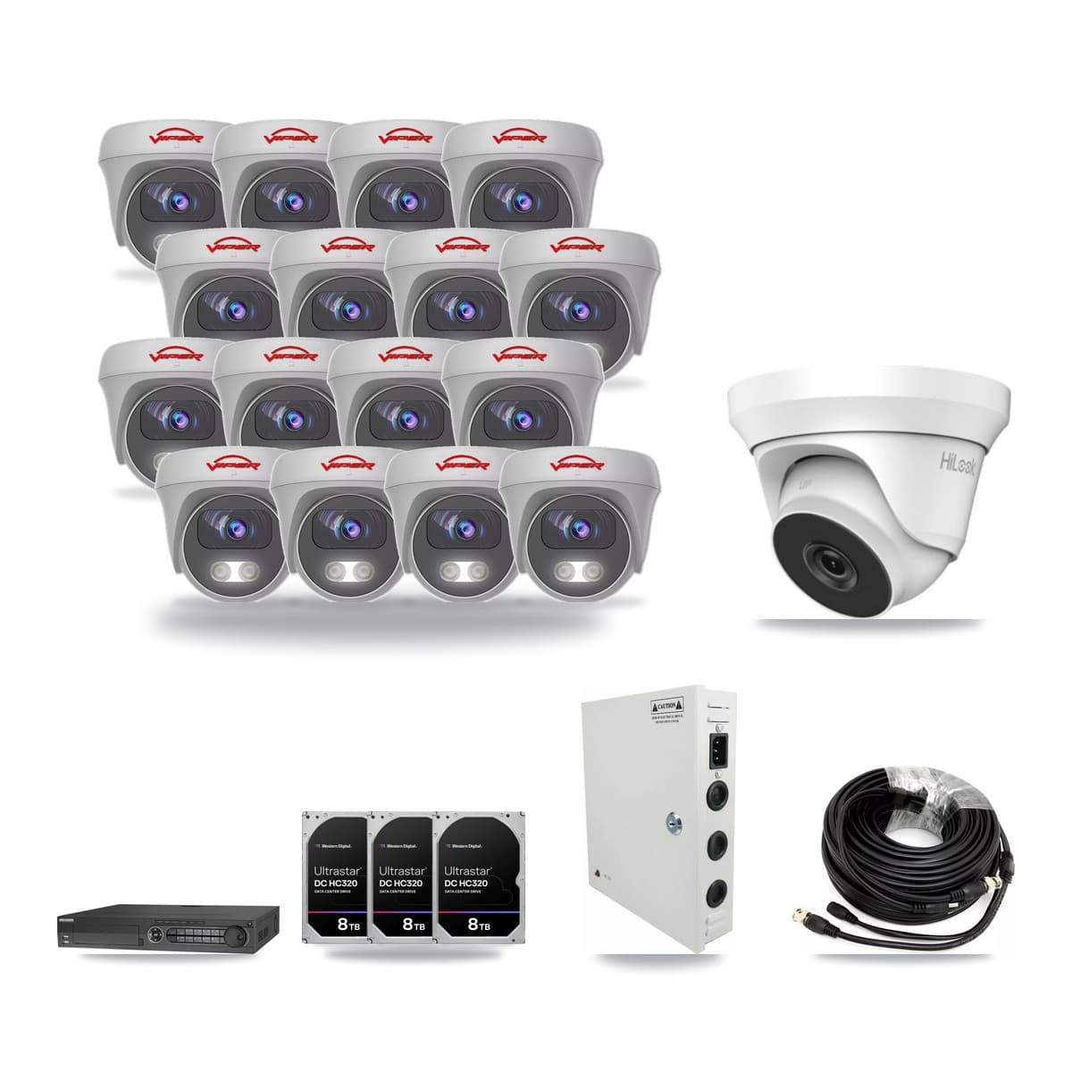 32-Channel 4MP – 5MP CCTV Kit — 1 4MP Turret + 16 5MP Cameras + 3× 8TB Recording - Image 1