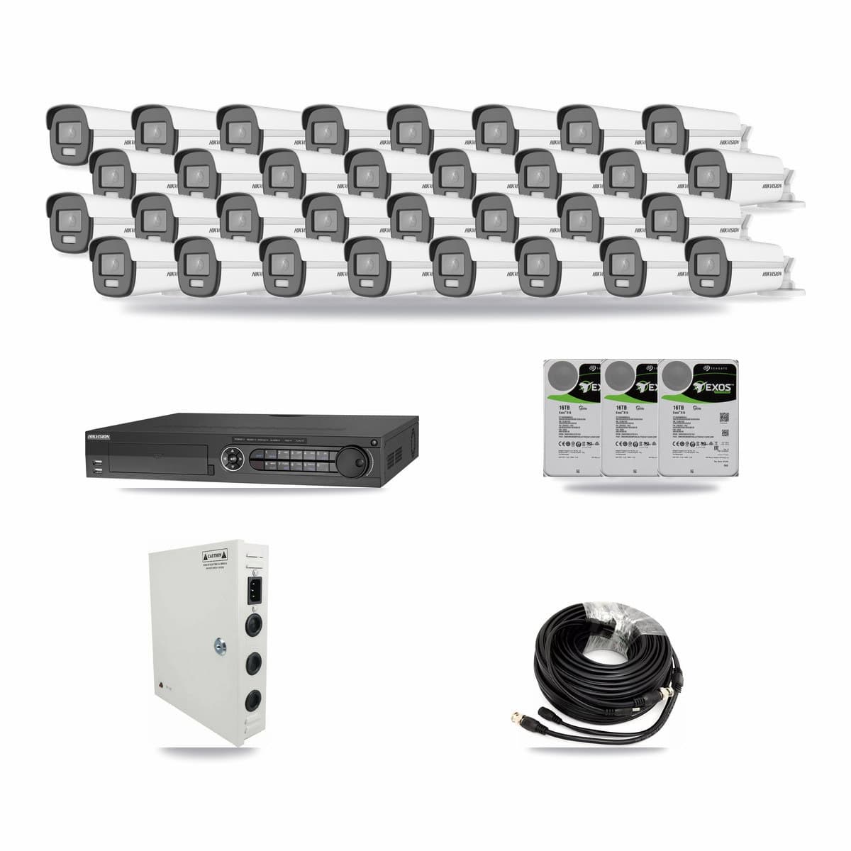 Hikvision 32-Channel 4K CCTV Kit — 32 Bullet Cameras + 3× 16TB Recording - Image 1