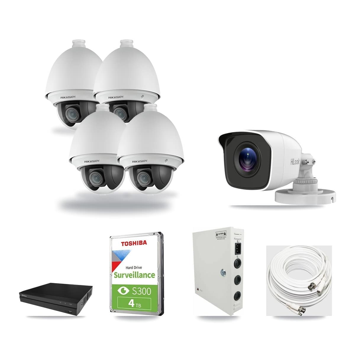 8-Channel 2MP – 4MP CCTV Kit — 4 2MP PTZ + 1 4MP Bullet Cameras + 4TB Recording (PXD-5208AN Recorder) - Image 1