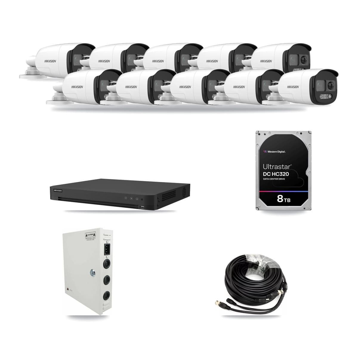 Hikvision 16-channel CCTV kit: 10 cameras (10× 5MP Bullet), 8TB hard drive