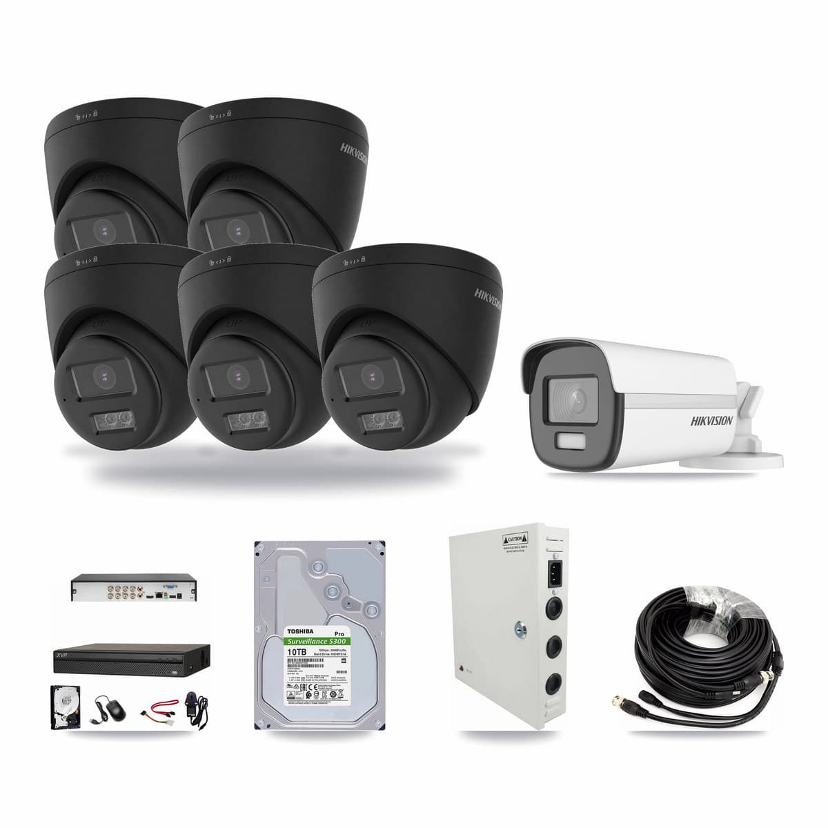 8-Channel 4K CCTV Kit — 1 Bullet + 5 Turret Hikvision Cameras + 10TB Recording - Image 1