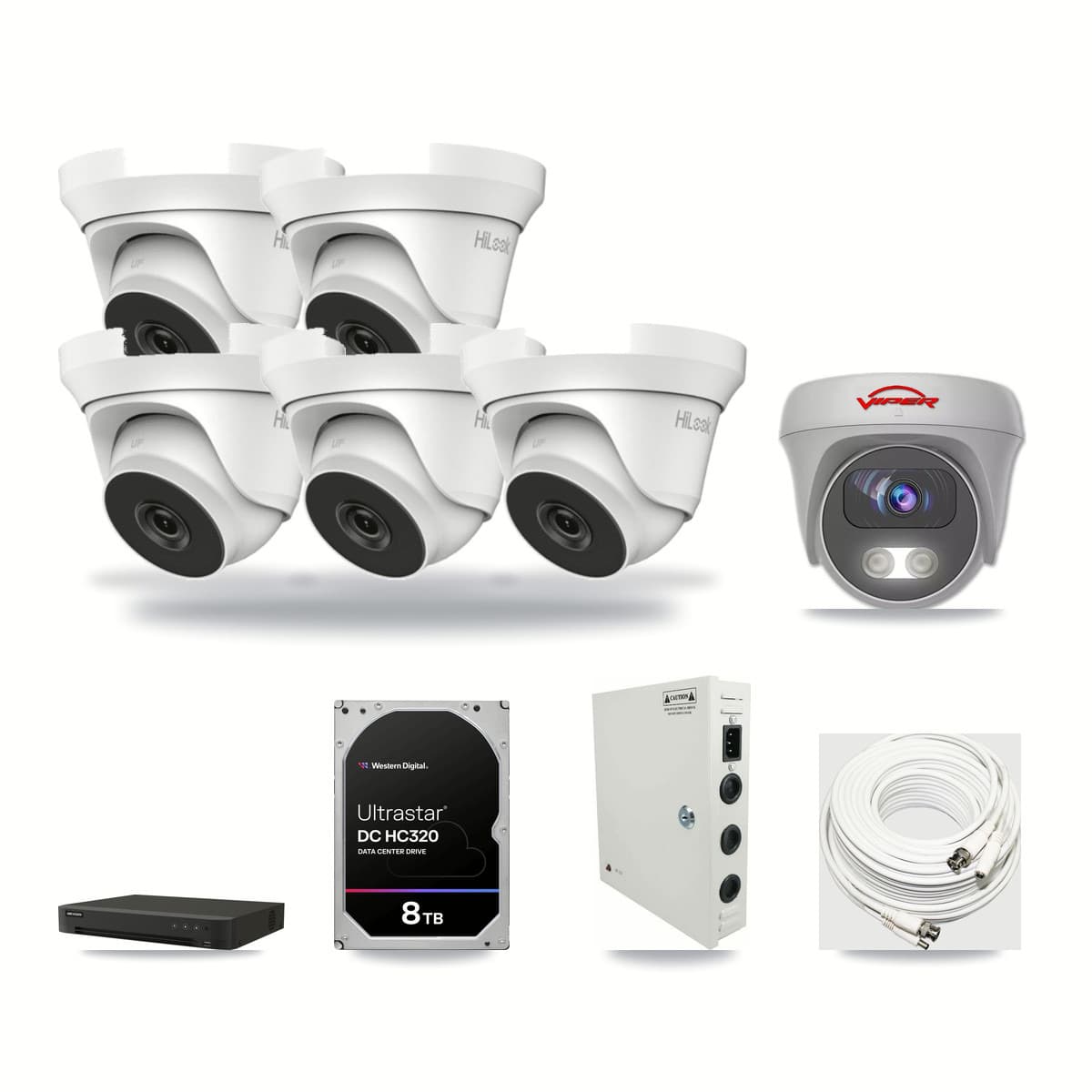 8-Channel 4MP – 5MP CCTV Kit — 5 4MP Turret + 1 White 5MP Cameras + 8TB Recording (IDS-7208HUHI Recorder) - Image 1