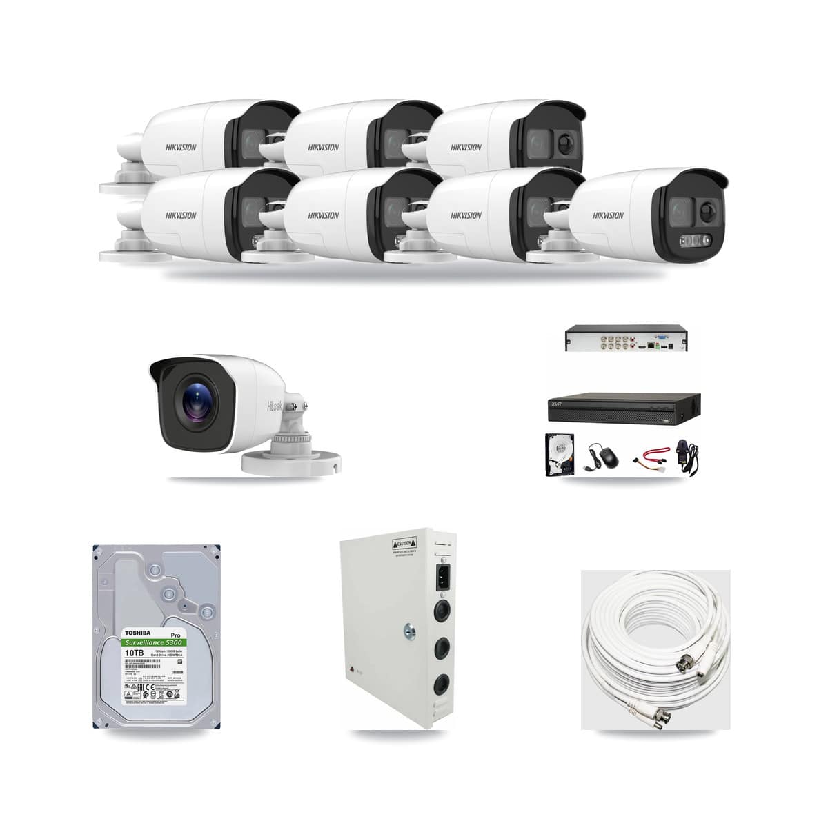 8-Channel 4MP – 5MP CCTV Kit — 7 Hikvision 5MP + 1 HiLook 4MP Bullet Cameras + 10TB Recording (XVR-3108AD Recorder) - Image 1