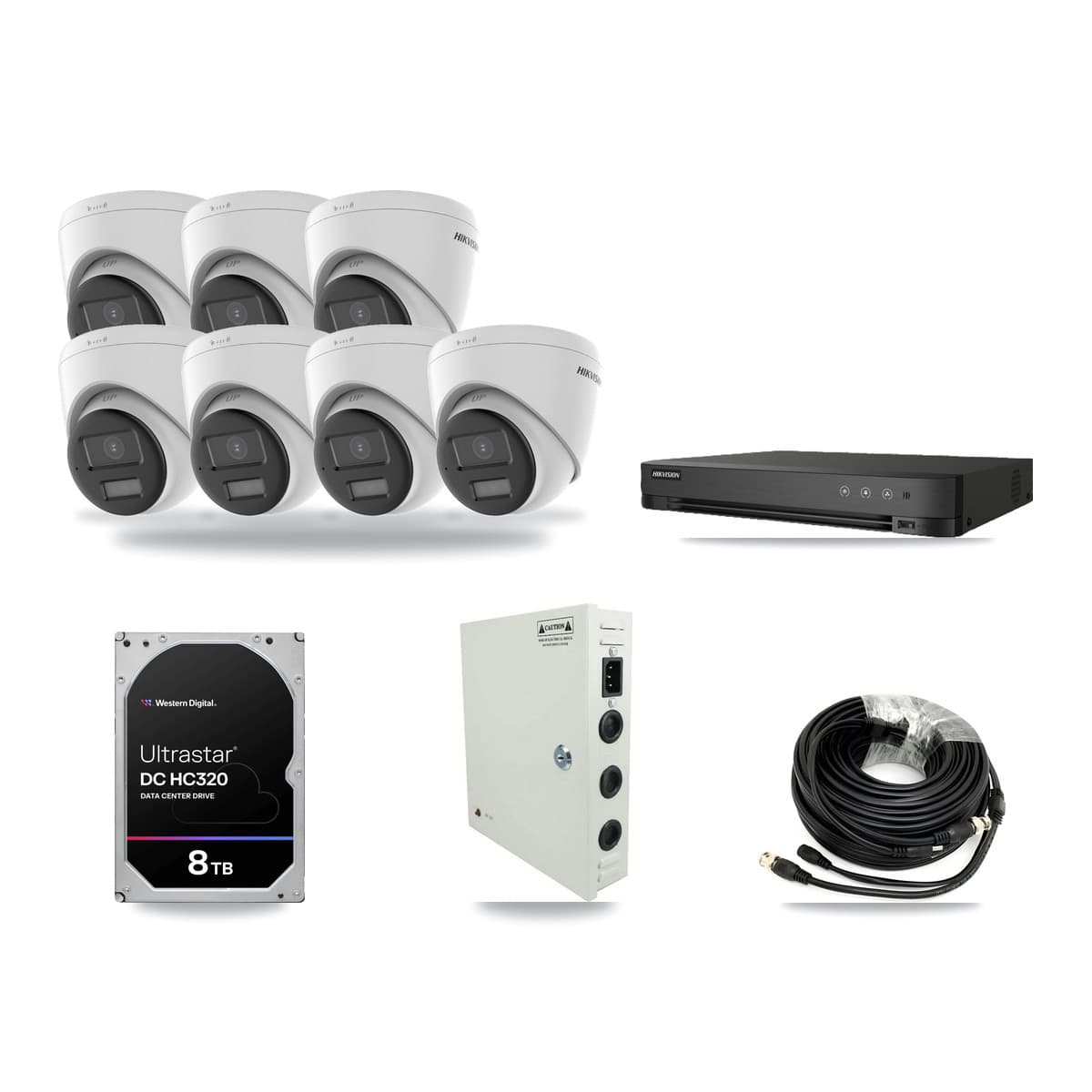 Hikvision 8-channel CCTV kit: 7 cameras (7× 4K Turret), 8TB hard drive