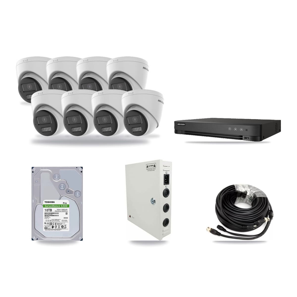 Hikvision 8-channel CCTV kit: 8 cameras (8× 5MP Turret), 10TB hard drive