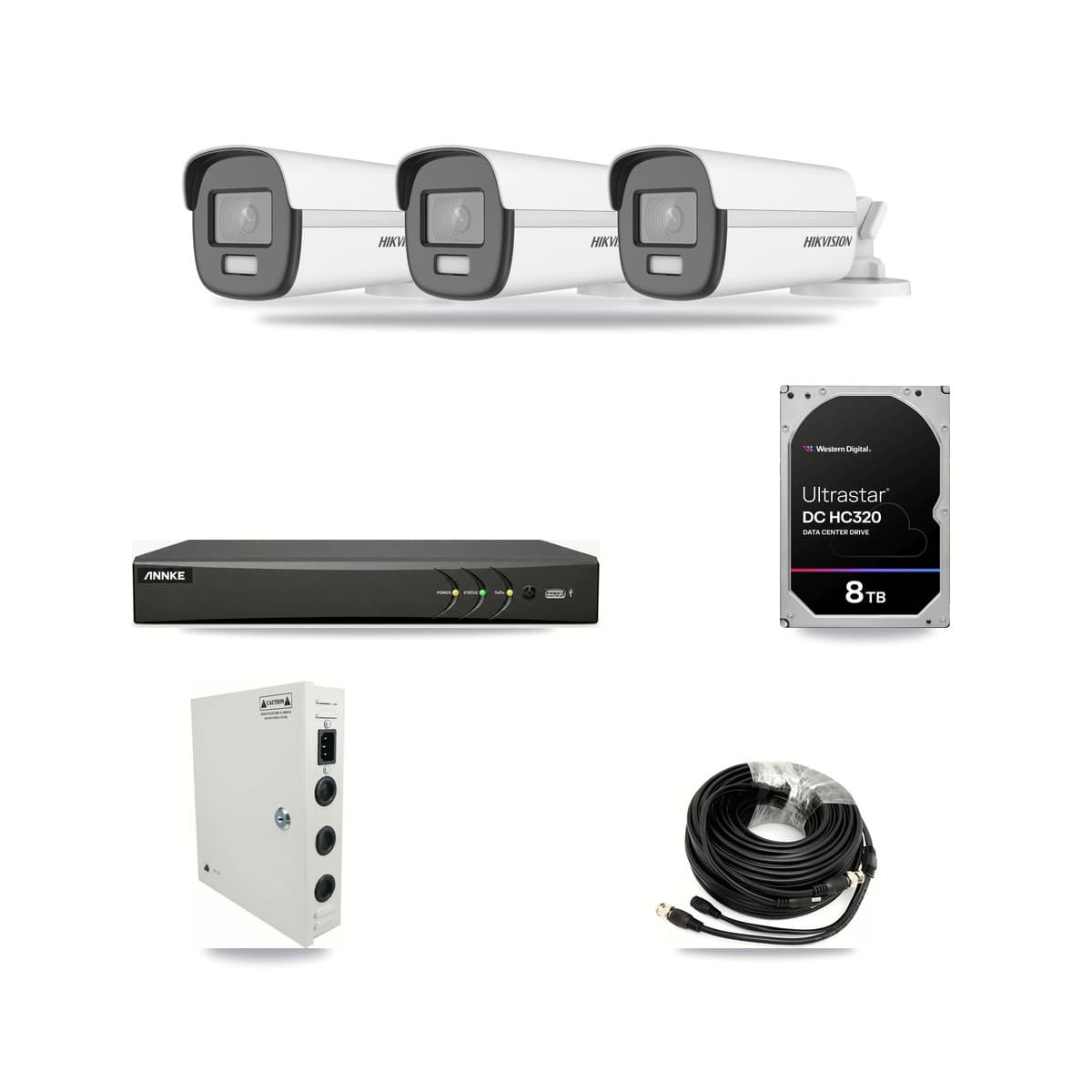 Hikvision & ANNKE 4-Channel 4K CCTV Kit — 3 Bullet Cameras + 8TB Recording - Image 1