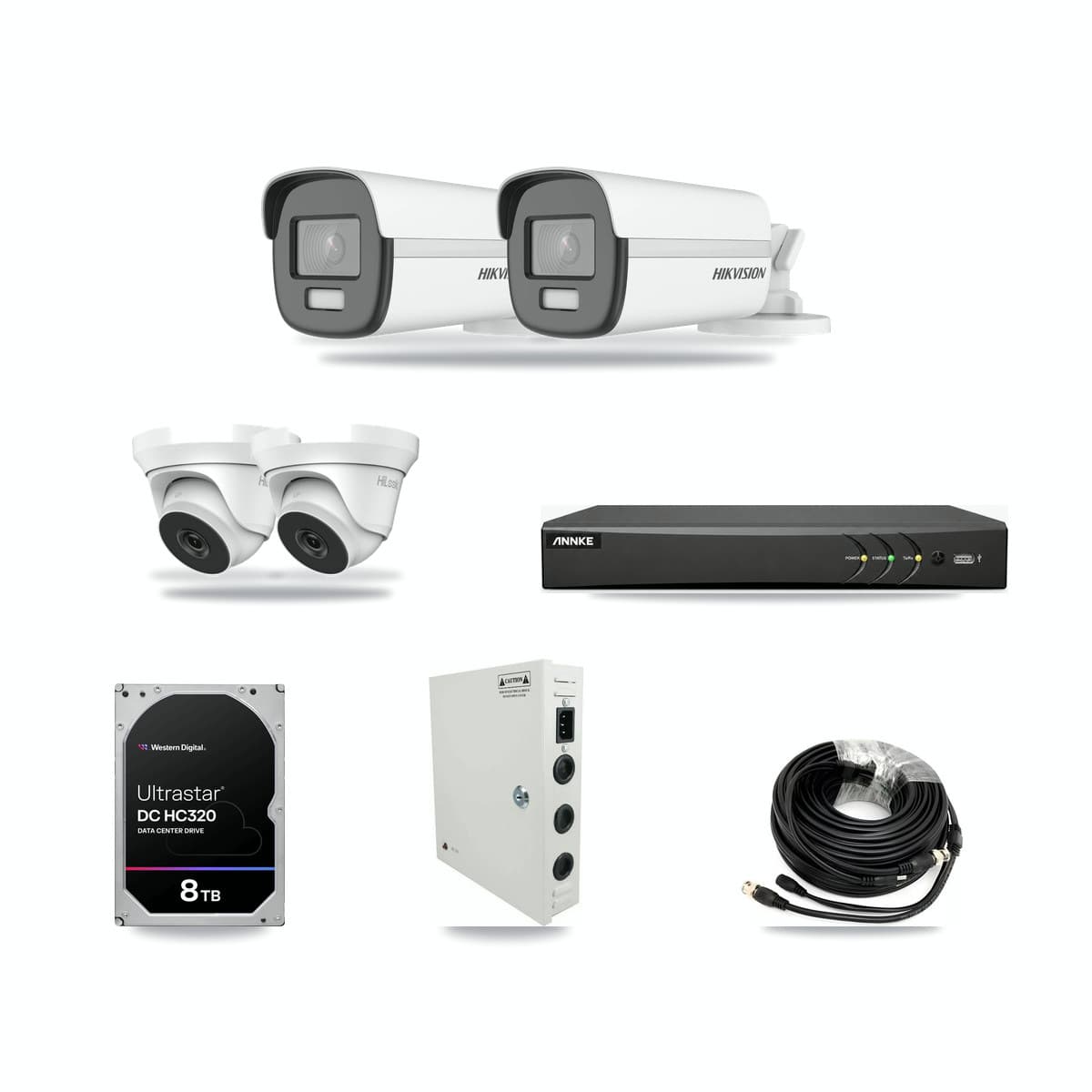 4-Channel 4MP – 4K CCTV Kit — 2 4K Bullet + 2 4MP Turret Cameras + 8TB Recording (AN-DV4-8MP Recorder) - Image 1