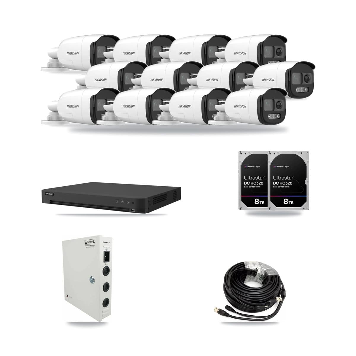 Hikvision 32-Channel 5MP CCTV Kit — 12 DS-2CE12KF3T Bullet Cameras + 2× 8TB Recording - Image 1