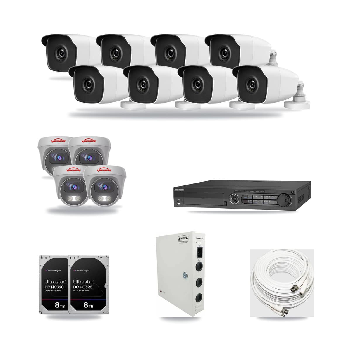 32-Channel 3MP – 5MP CCTV Kit — 8 3MP Bullet + 4 5MP Cameras + 2× 8TB Recording - Image 1