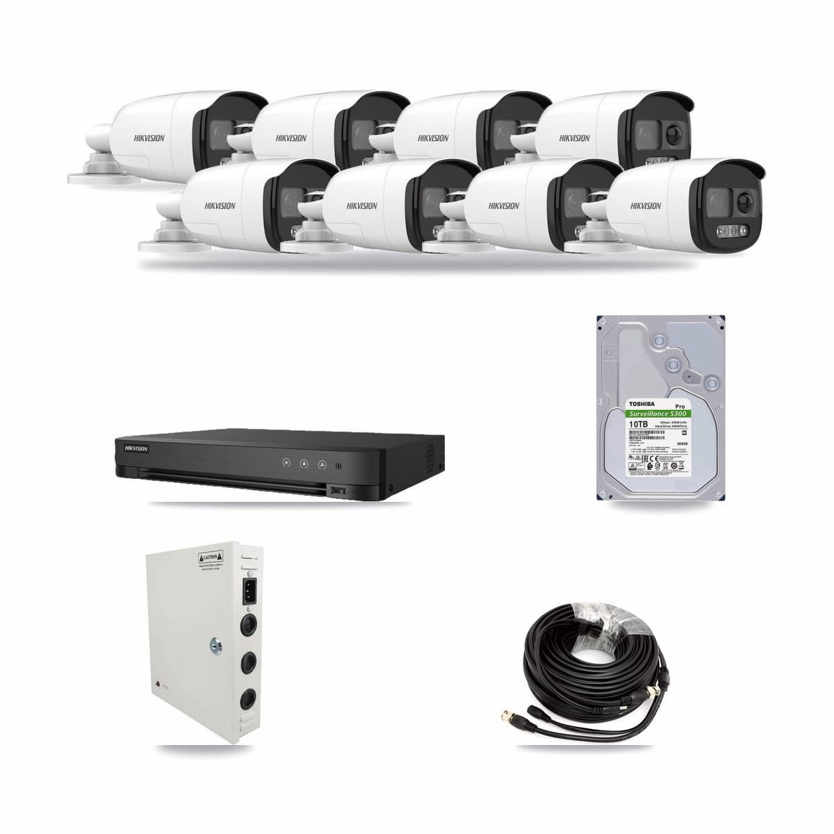 Hikvision 8-channel CCTV kit: 8 cameras (8× 5MP Bullet), 10TB hard drive
