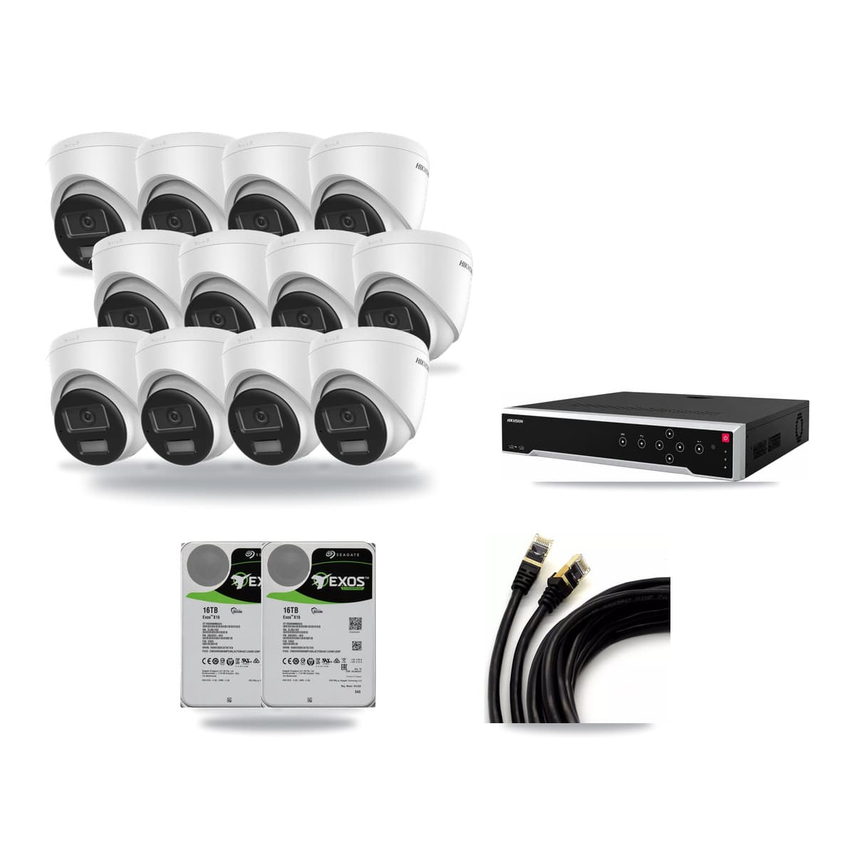 Hikvision 32-Channel 4K CCTV Kit — 12 DS-2CD1383G2 Turret Cameras + 2× 16TB Recording - Image 1
