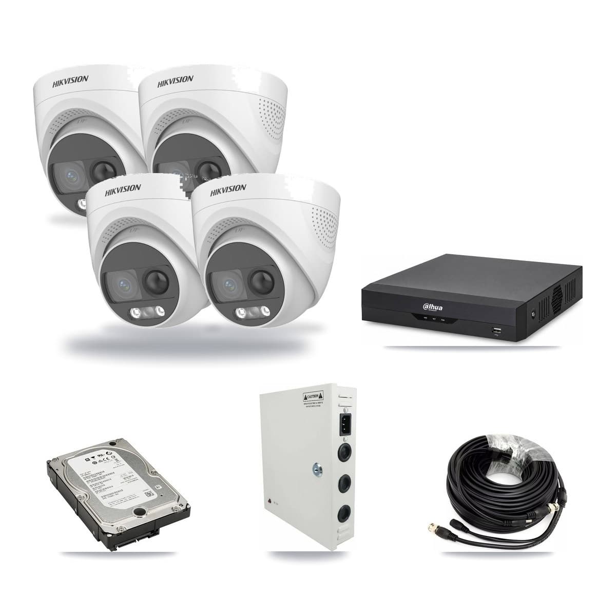 Hikvision & Dahua 4-Channel 5MP CCTV Kit — 4 DS-2CE72KF3T Turret Cameras + 5TB Recording - Image 1