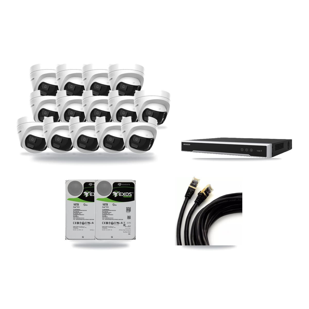 Hikvision 16-channel CCTV kit: 14 cameras (14× 4K Turret), 2× 16TB hard drive
