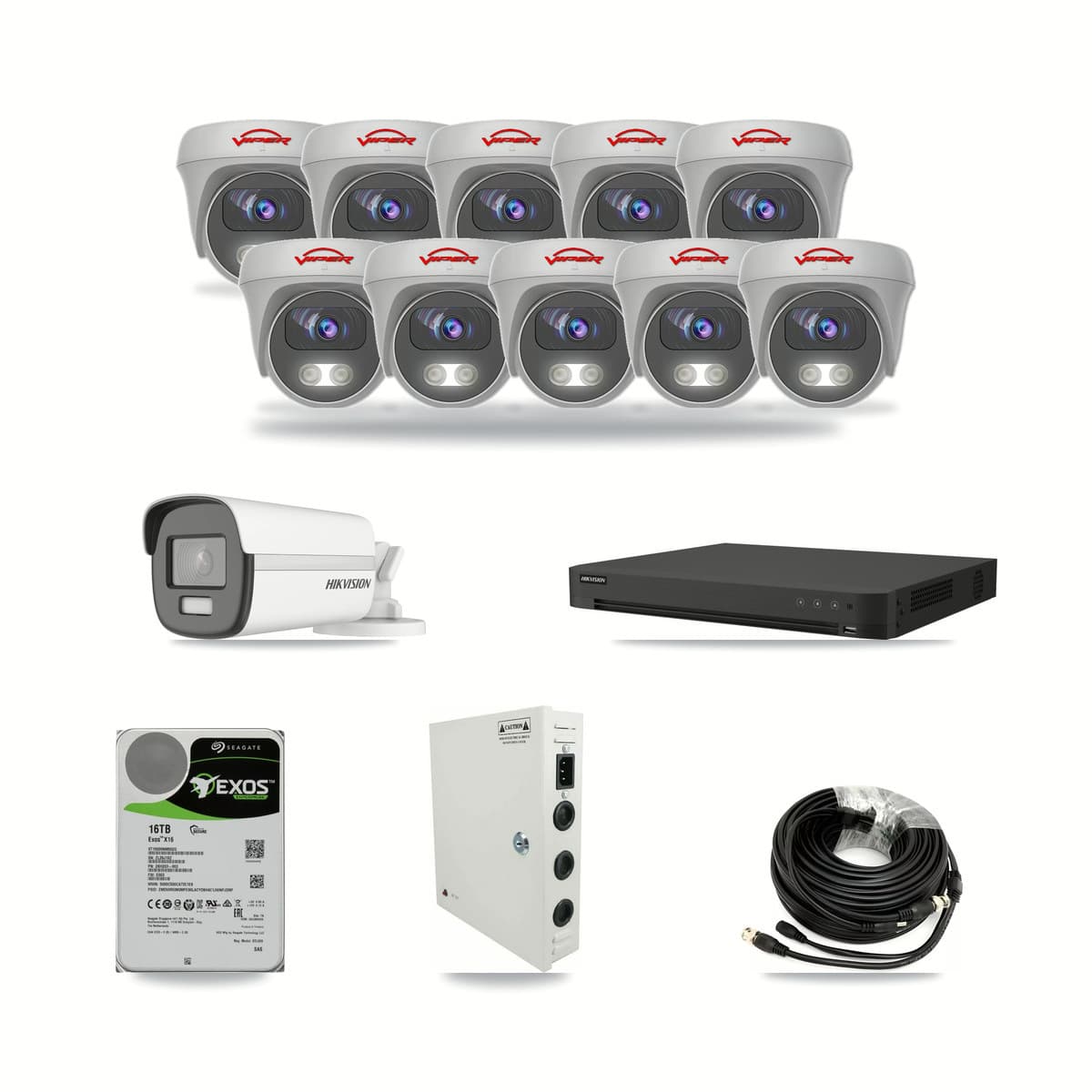 Hikvision 16-channel CCTV kit: 11 cameras (10× 5MP Camera + 1× 4K Bullet), 16TB hard drive
