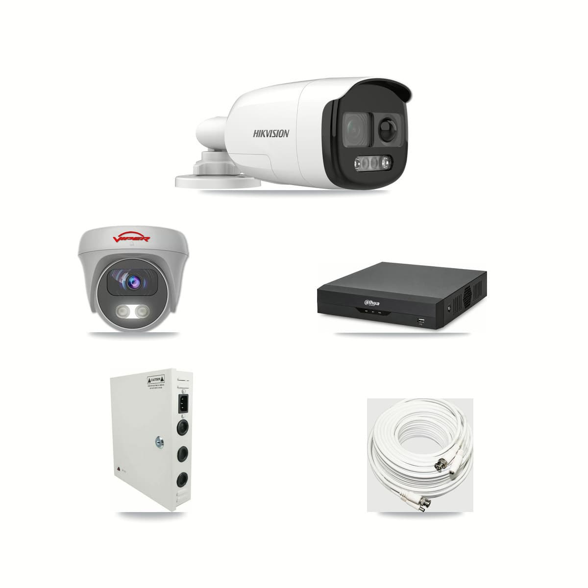 4-Channel 5MP CCTV Kit — 1 DS-2CE12KF3T Bullet + 1 White VIPER-5MP-3K Cameras + 3TB Recording (DH-XVR5104HS Recorder) - Image 1