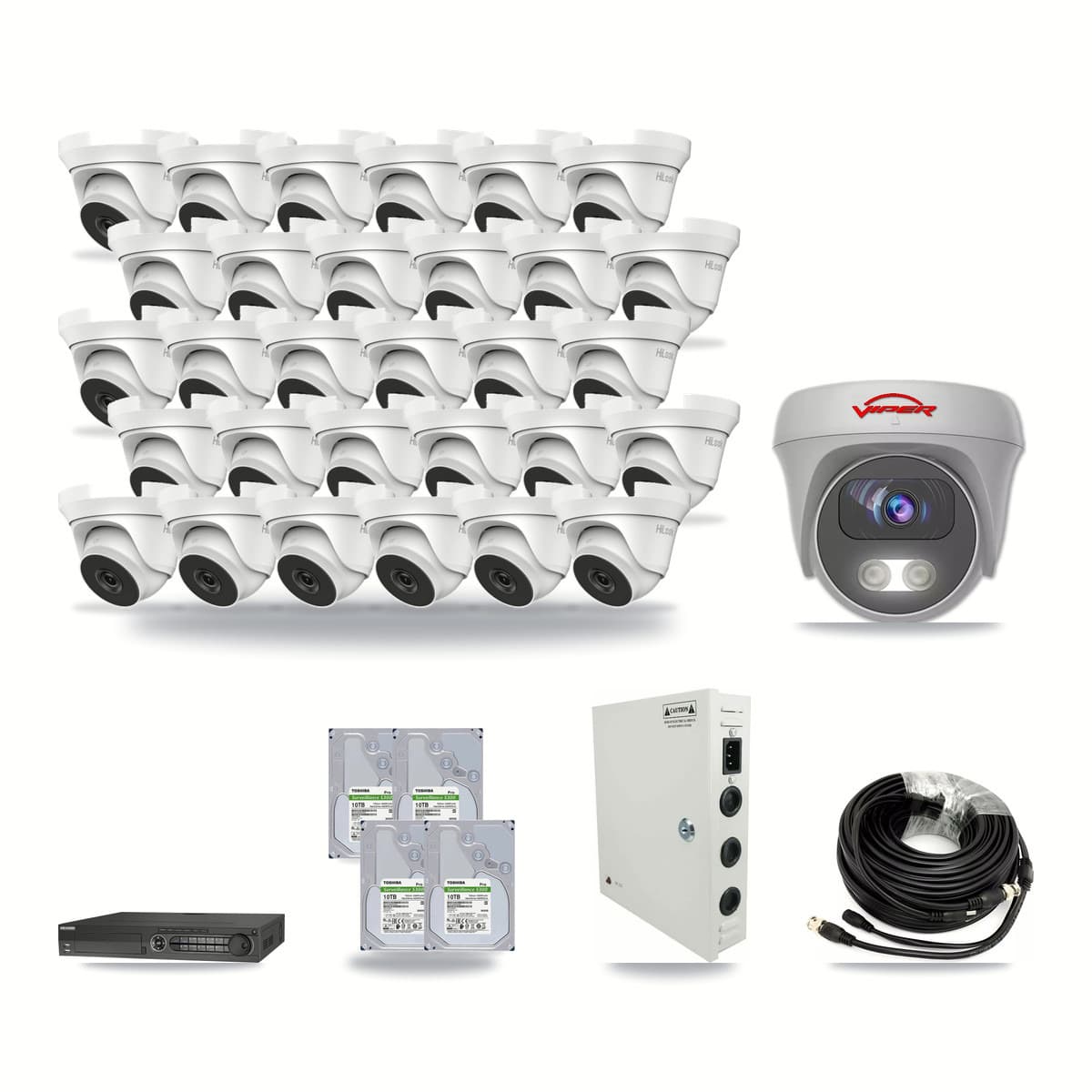 32-Channel 4MP – 5MP CCTV Kit — 30 4MP Turret + 1 5MP Cameras + 4× 10TB Recording - Image 1
