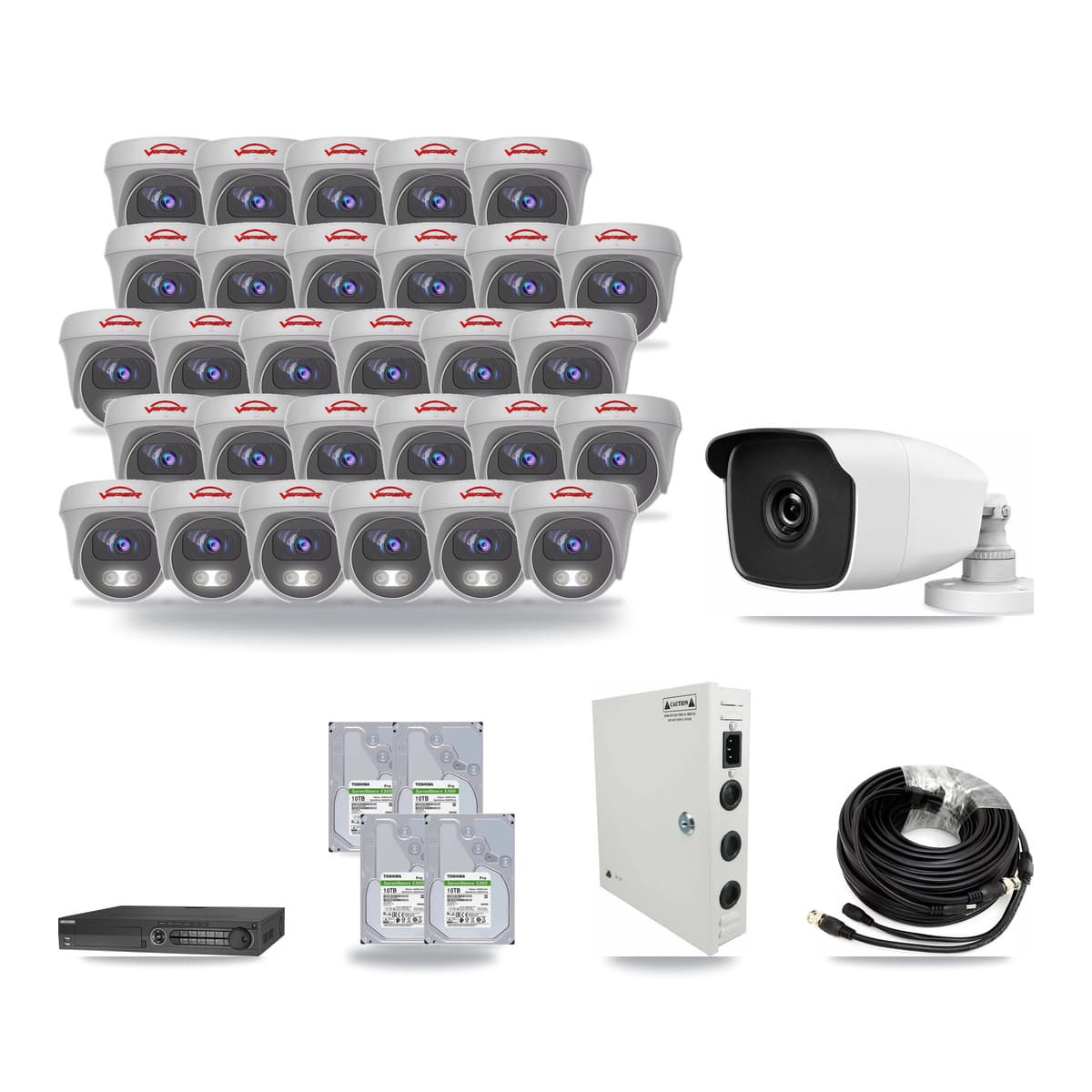 32-Channel 3MP – 5MP CCTV Kit — 1 3MP Bullet + 29 5MP Cameras + 4× 10TB Recording - Image 1