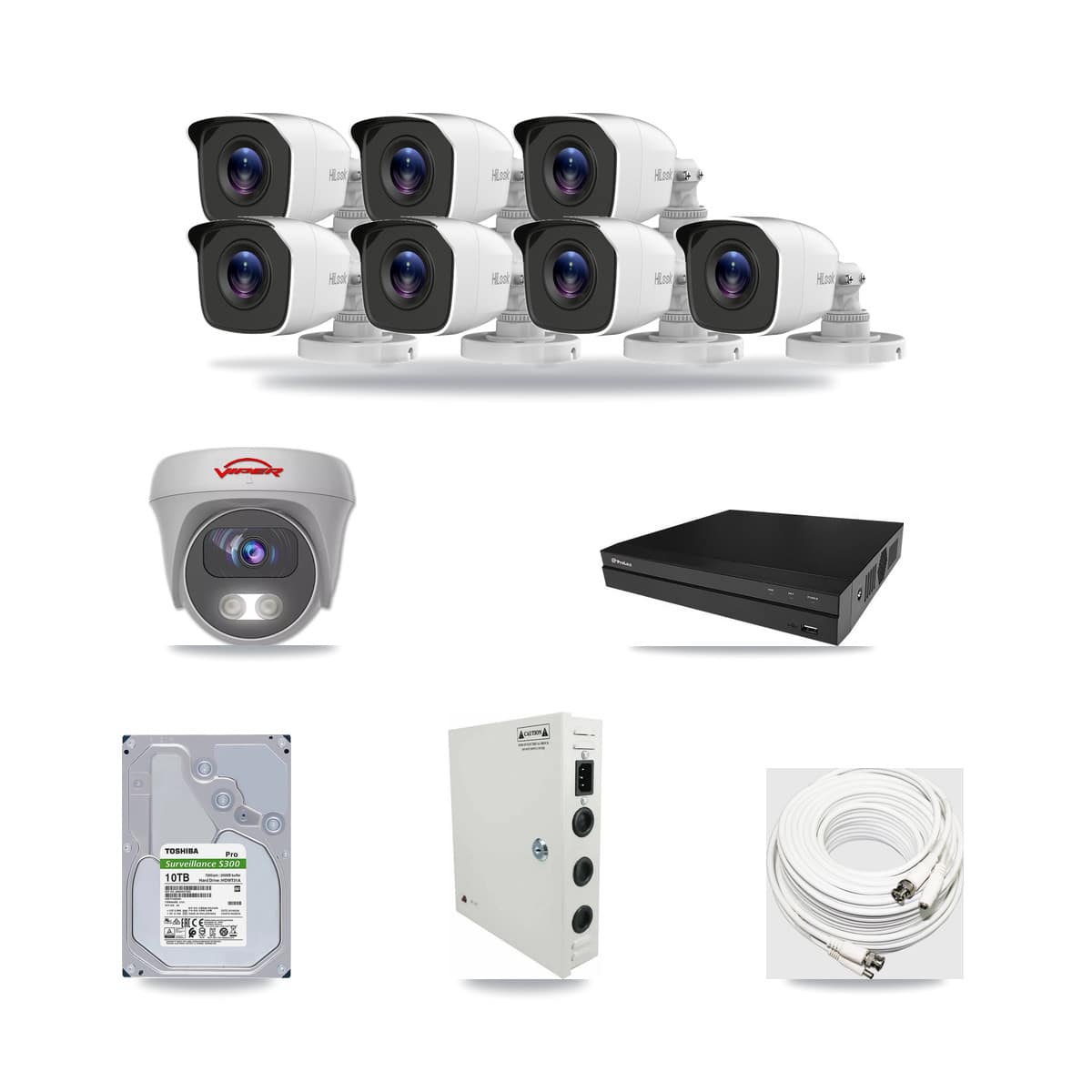 8-Channel 4MP – 5MP CCTV Kit — 7 4MP Bullet + 1 White 5MP Cameras + 10TB Recording (PXD-5208AN Recorder) - Image 1