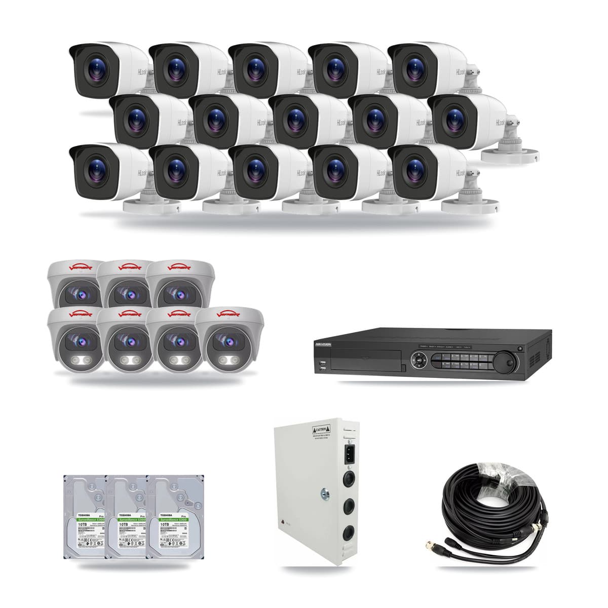 32-Channel 4MP – 5MP CCTV Kit — 15 4MP Bullet + 7 5MP Cameras + 3× 10TB Recording - Image 1