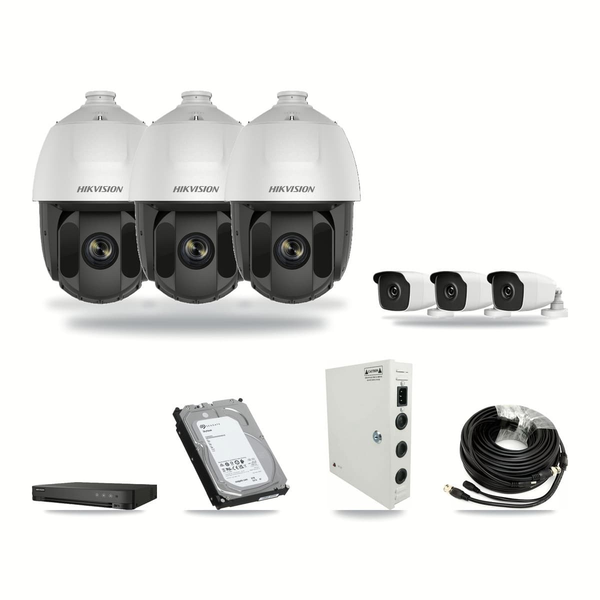 Hikvision & HiLook 8-Channel 2MP – 3MP CCTV Kit — 3 2MP PTZ + 3 3MP Bullet Cameras + 6TB Recording - Image 1