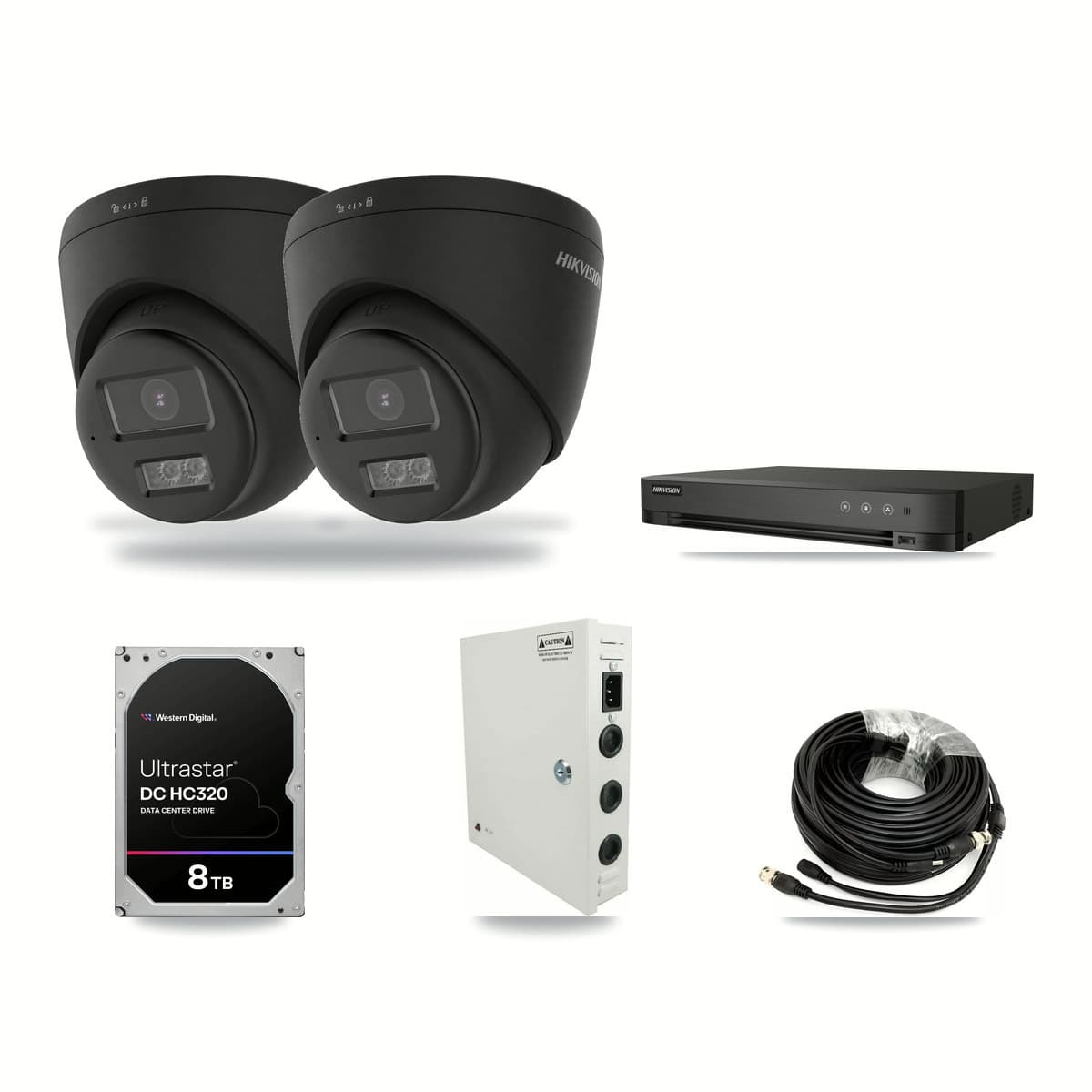 Hikvision 4-channel CCTV kit: 2 cameras (2× 4K Turret), 8TB hard drive