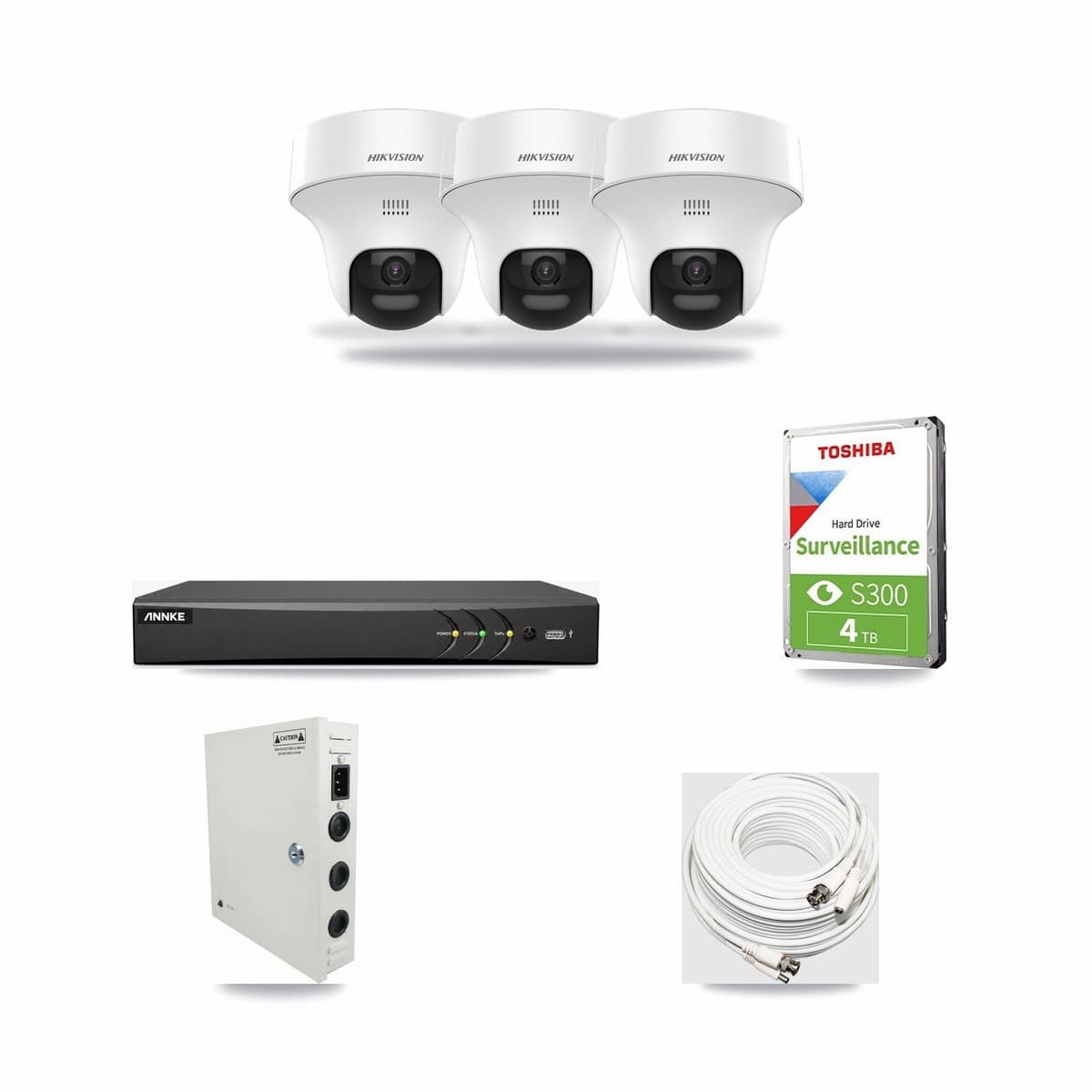 Hikvision & ANNKE 4-Channel 5MP CCTV Kit — 3 DS-2CE70K0T Turret Cameras + 4TB Recording - Image 1