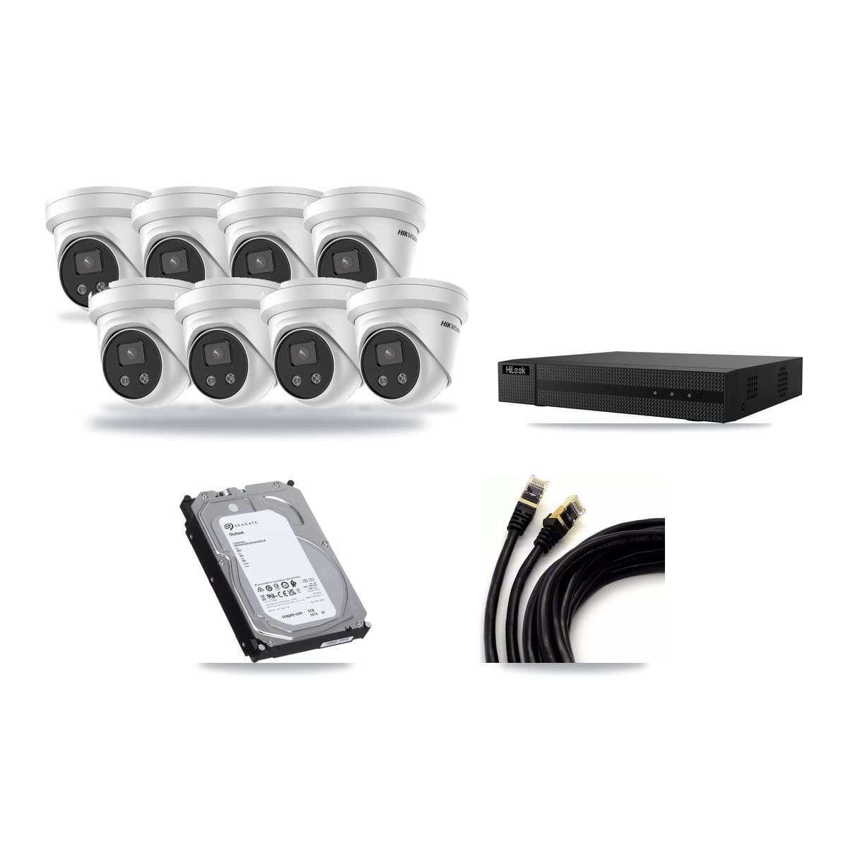 HiLook 8-channel CCTV kit: 8 cameras (8× 5MP Turret), 6TB hard drive